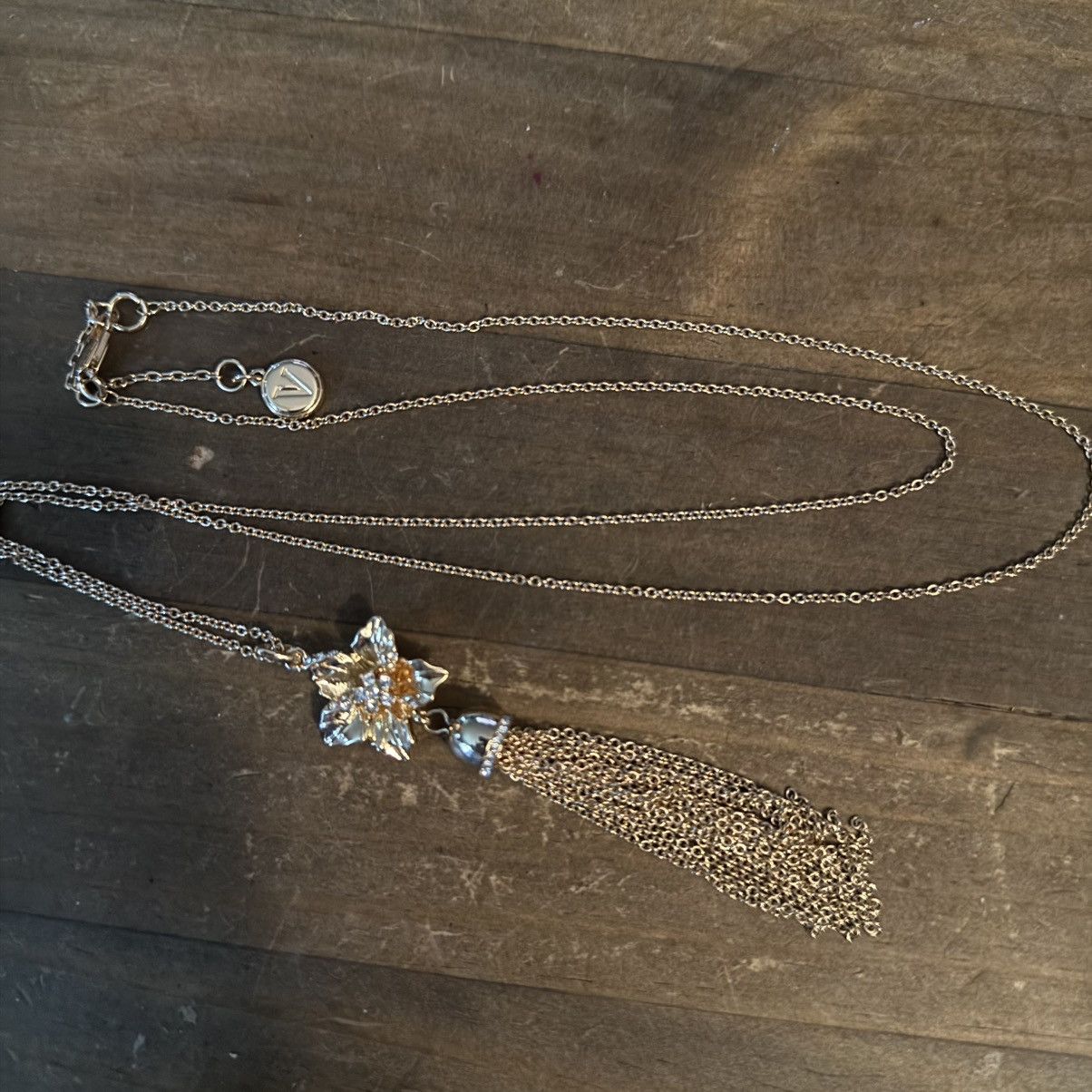 Vince Camuto Vince Camuto gold tone CZ flower tassel pendant necklace Size ONE SIZE - 3 Thumbnail