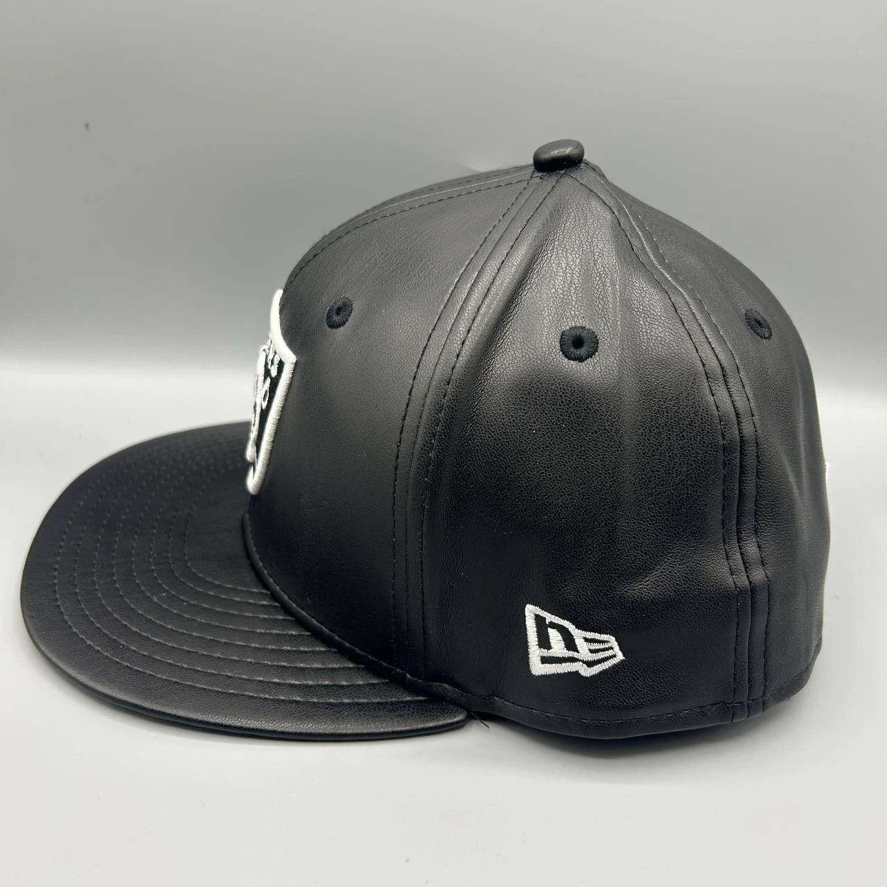 New Era Las Vegas Raiders Hat Men 7 1/8 Black PU Leather Fitted Cap Size ONE SIZE - 7 Thumbnail