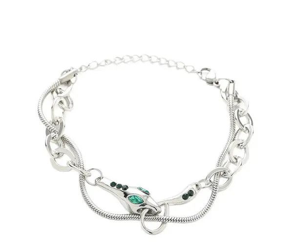 Jewelry Silver Chain Link Bracelet with Green Gem Accents Size ONE SIZE - 4 Thumbnail