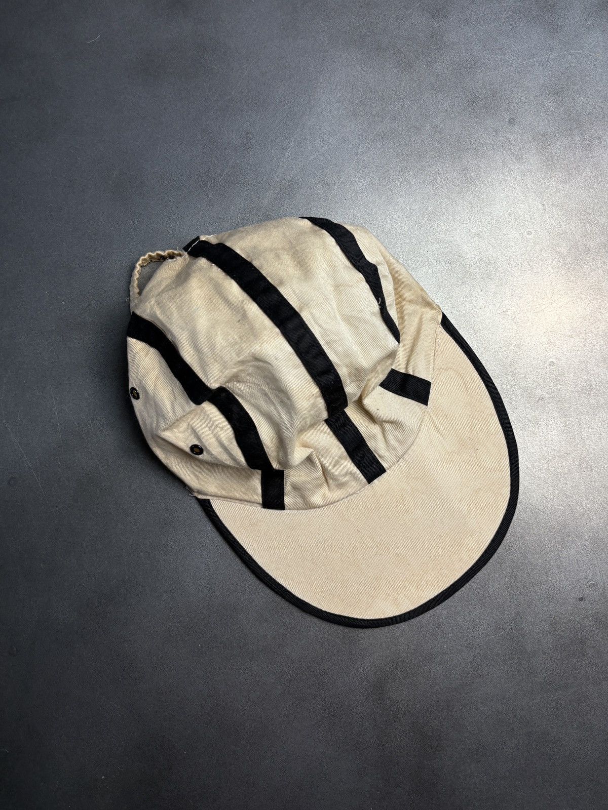 Vintage 1980s Vintage Hat Elastic Fitted Cap 1970s Stripe Long Brim Size ONE SIZE - 1 Thumbnail
