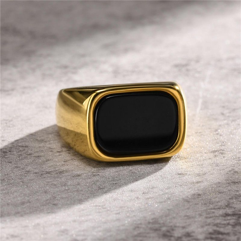 Jewelry Rectangle Black Stone Ring Size ONE SIZE - 1 Thumbnail