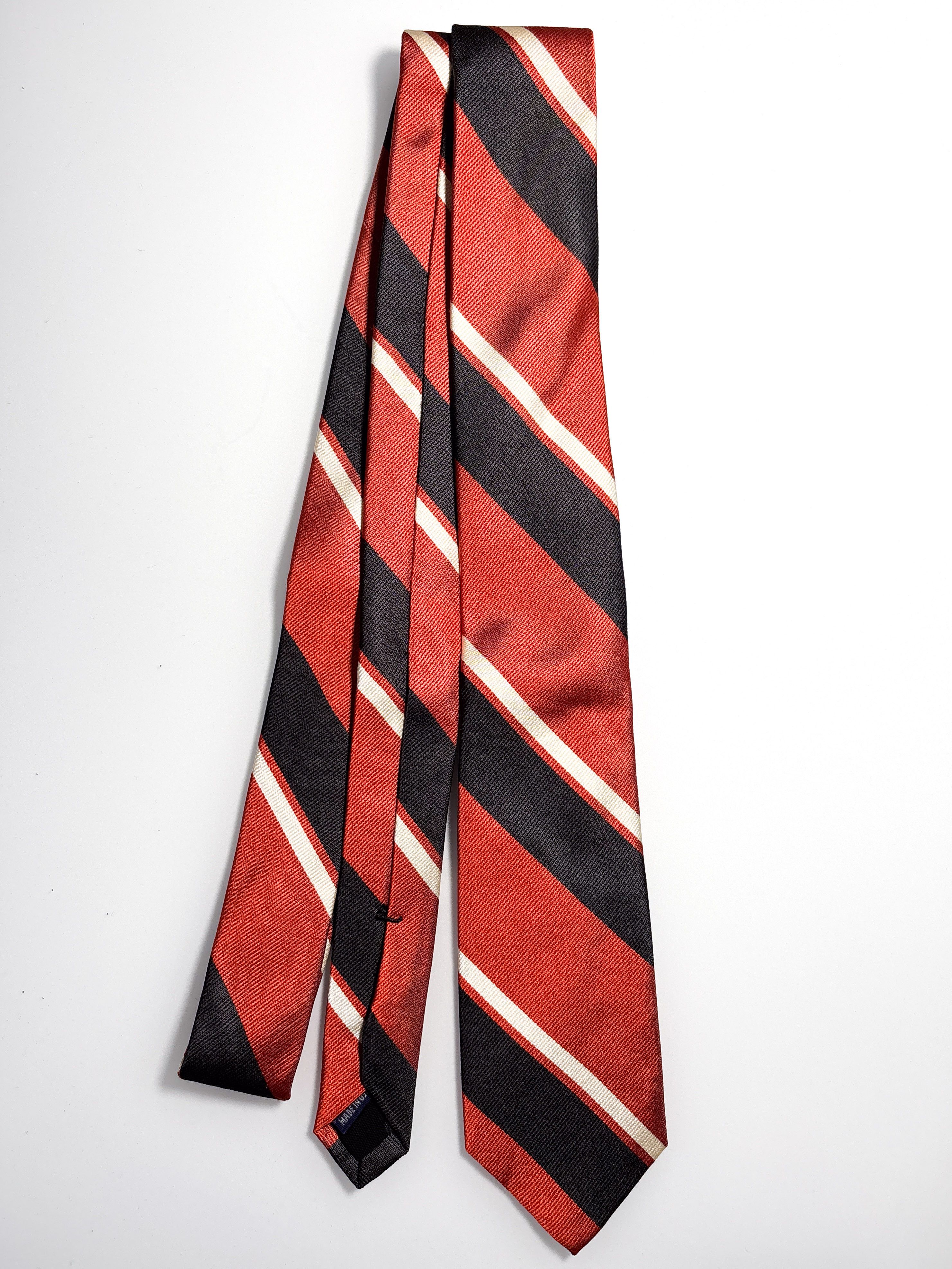Band Of Outsiders Classic Repp Stripe Necktie in Burnt Sienna, Navy and White Size ONE SIZE - 1 Thumbnail