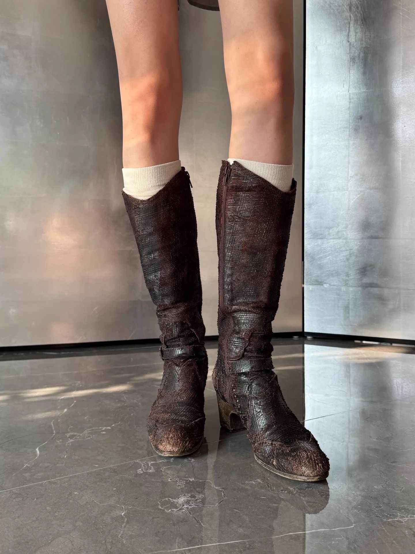 Other Italian Brand Vintage Worn Leather Long Boots 37 Size US 6.5 / IT 36.5 - 5 Thumbnail