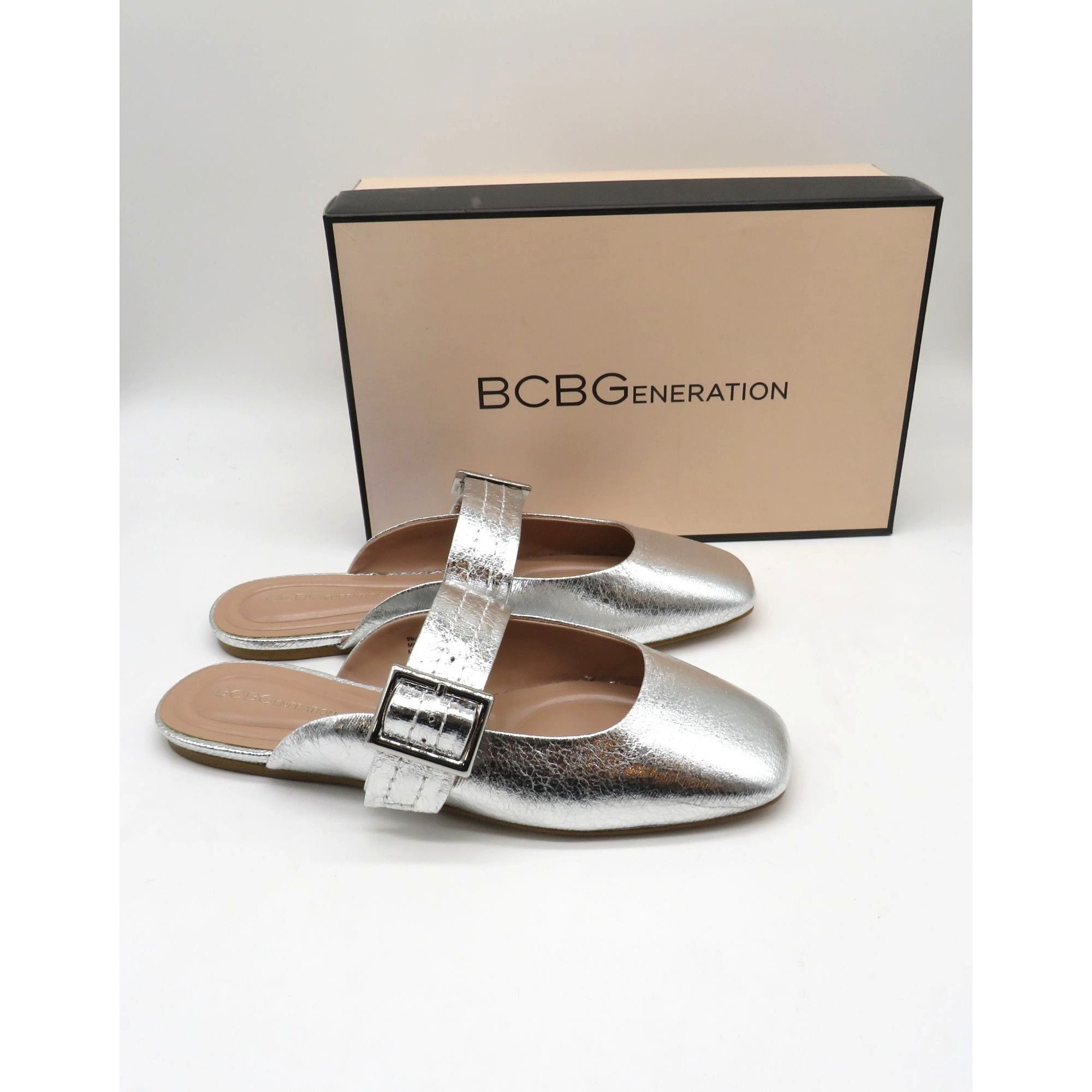 BCBGeneration BCBGeneration Hope Women's Silver Slide-On Flats With Buckle Size US 9 / IT 39 - 1 Thumbnail