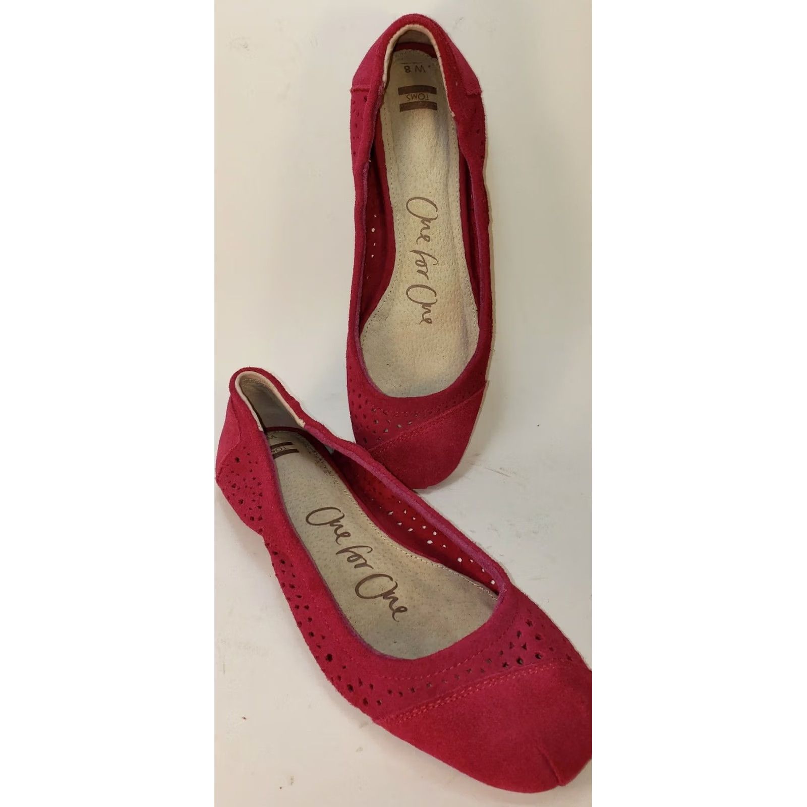Vintage TOM'S Women's Flat US 8 M Suede Perforated Hot Pink Square Toe Slip-On Classic Perforated Flats Women’s")) Size US 8 / IT 38 - 4 Thumbnail