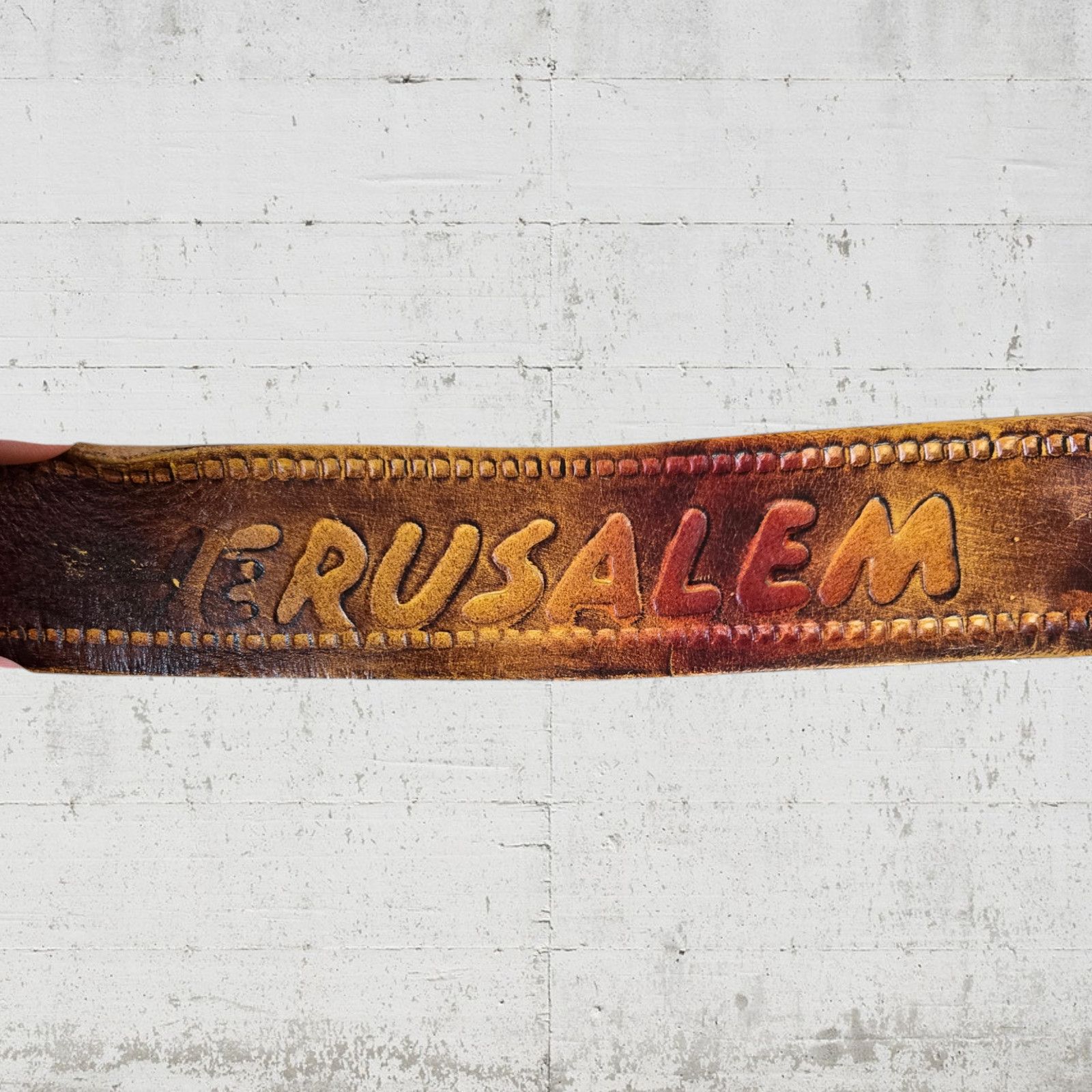Vintage Vintage Jerusalem Pilgrim Brown Leather Brass Buckle Belt Size ONE SIZE - 3 Thumbnail