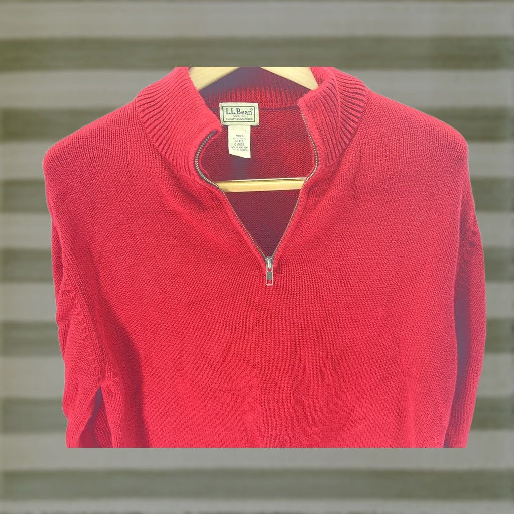 Vintage VINTAGE L.L. Bean Sweater Mens Cotton Red 1/4 Zip Mock Neck Size M Hong Kong Pullover Winter Knitted Size US M / EU 48-50 / 2 - 1 Thumbnail