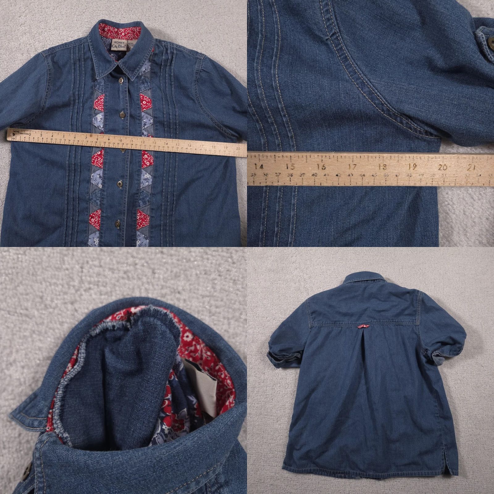 Vintage Koret City Blues Shirt Womens Small Denim Short Sleeve Button Front Patchwork Size S / US 4 / IT 40 - 8 Thumbnail