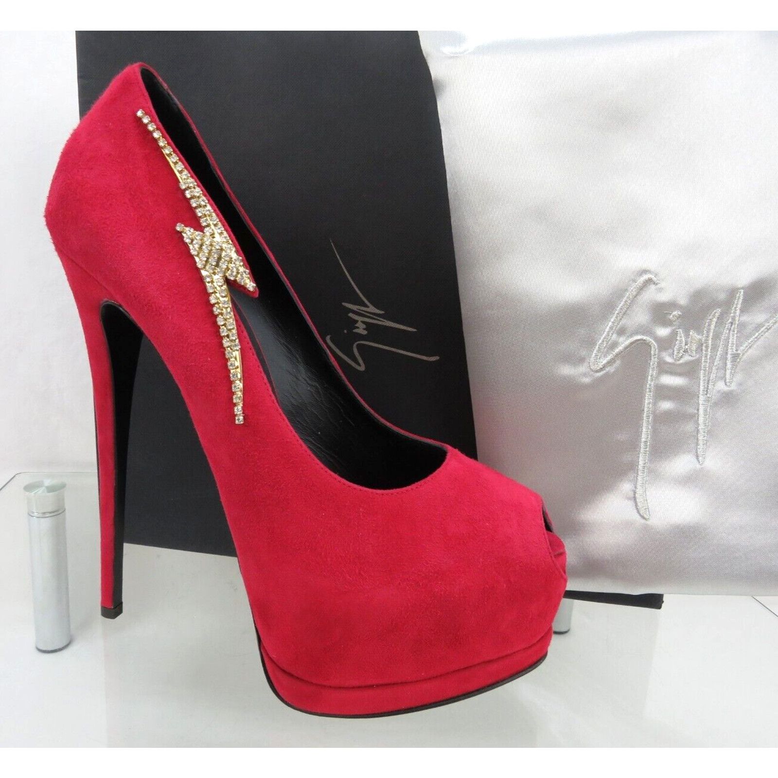 Giuseppe Zanotti SHARON 115 RED SUEDE CRYSTALS LIGHTNING PLATFORM PUMPS 39 Size US 9 / IT 39 - 8 Thumbnail