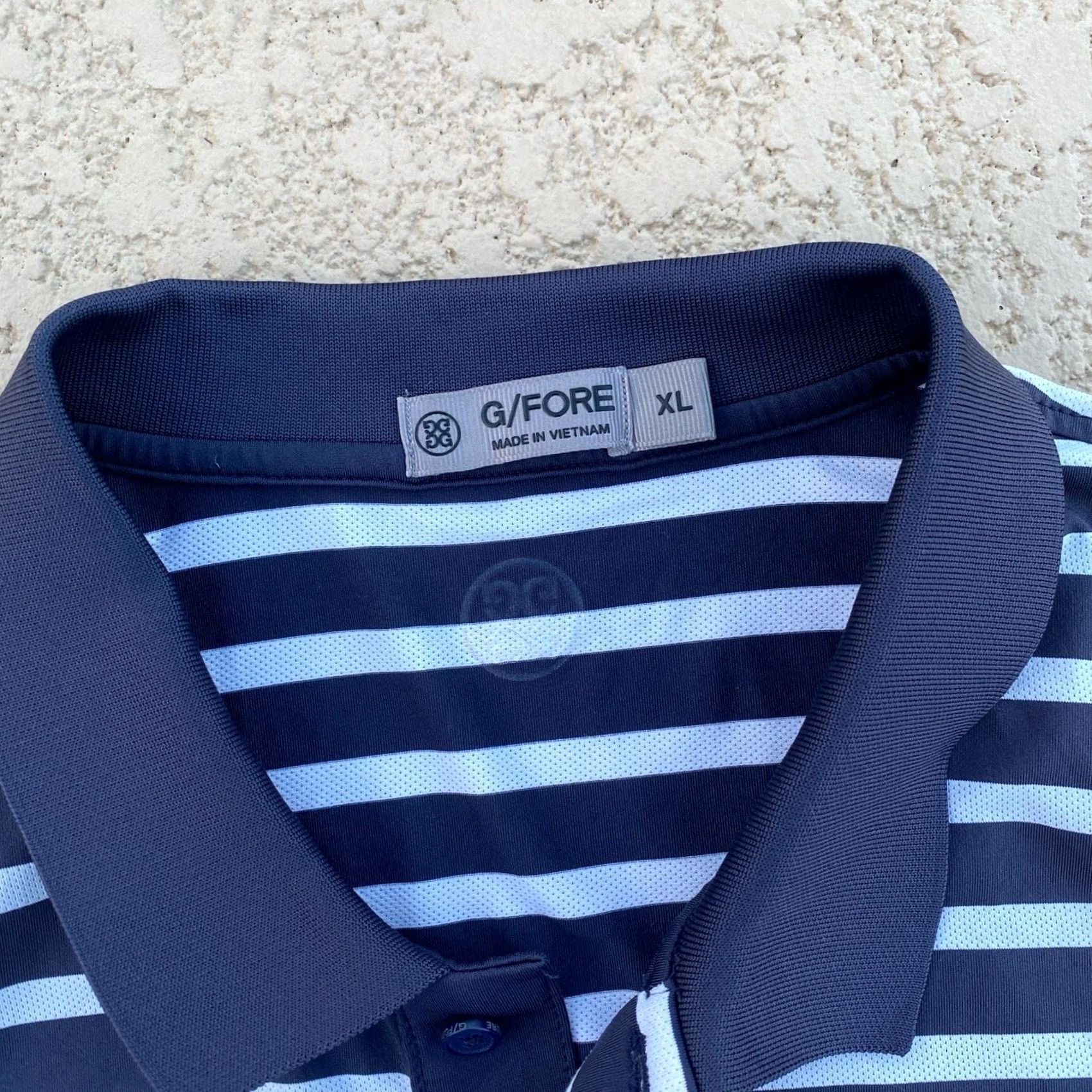 G/FORE G/FORE Polo Shirt Men XLarge Blue Striped Spread Collar Golf Modern Short Sleeve Button Closure, Polyester Blend, Regular, Blue, Striped, Polo, Men's Size US S / EU 44-46 / 1 - 3 Thumbnail