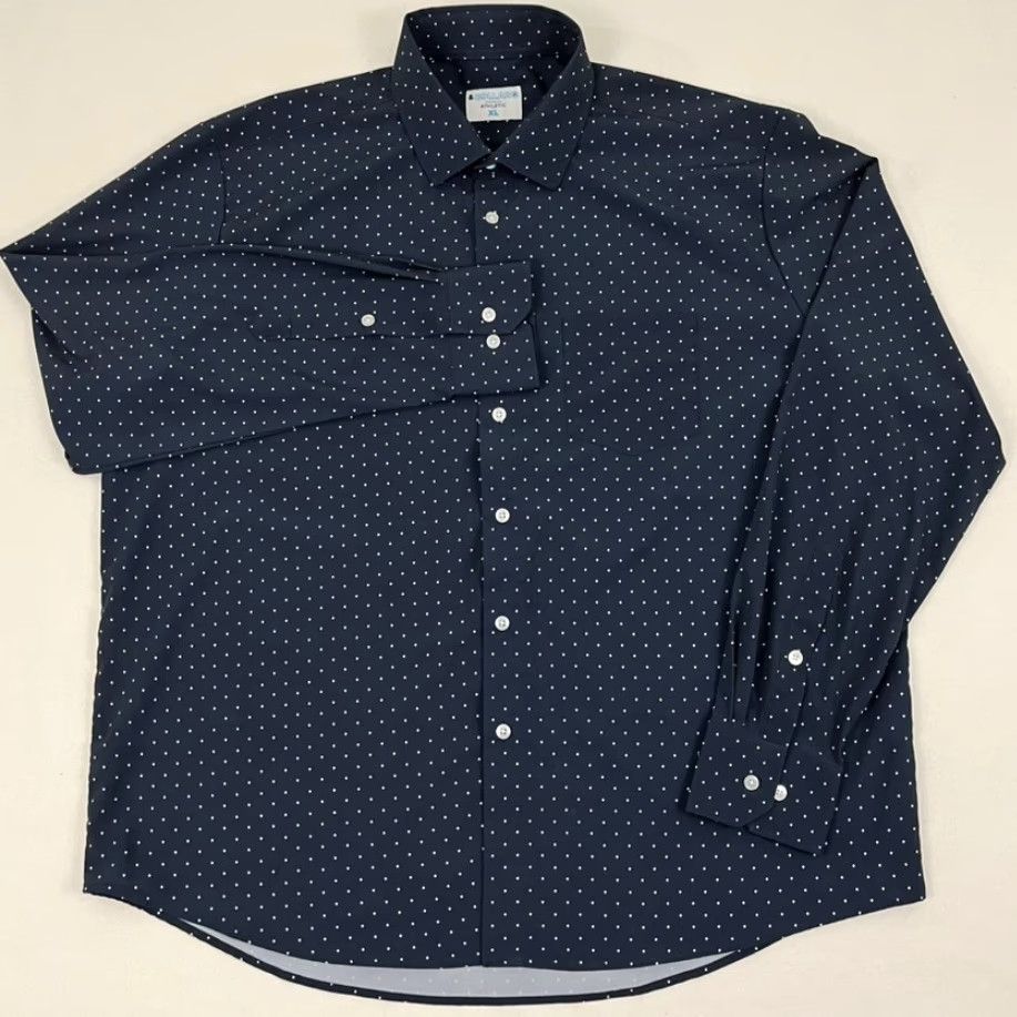J Brand & Collar Brand Shirt Mens XL Athletic Performance Dress Button Up Blue Polka Dot shirt Size 46R - 2 Thumbnail