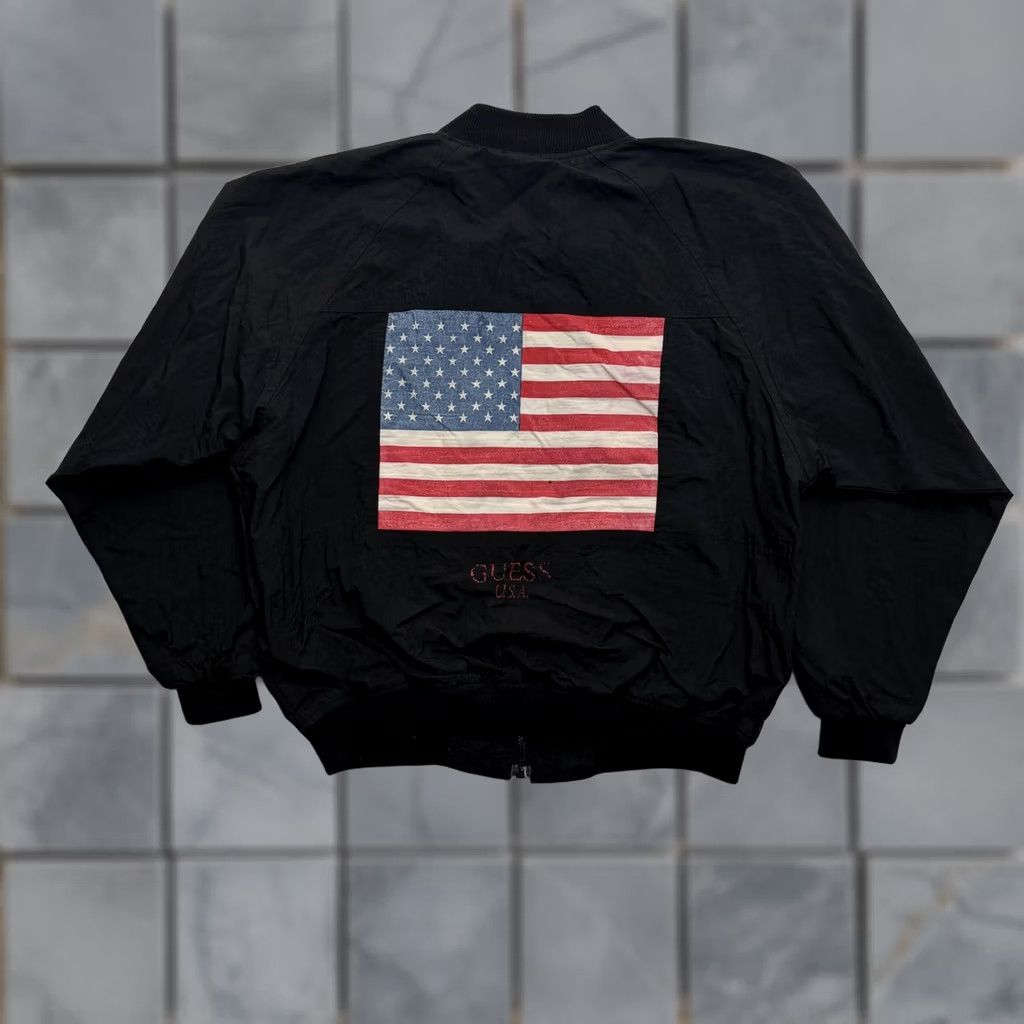Guess VINTAGE GUESS Georges Marciano Jacket Mens One Size Large Black Bomber USA Flag Size US M / EU 48-50 / 2 - 1 Thumbnail