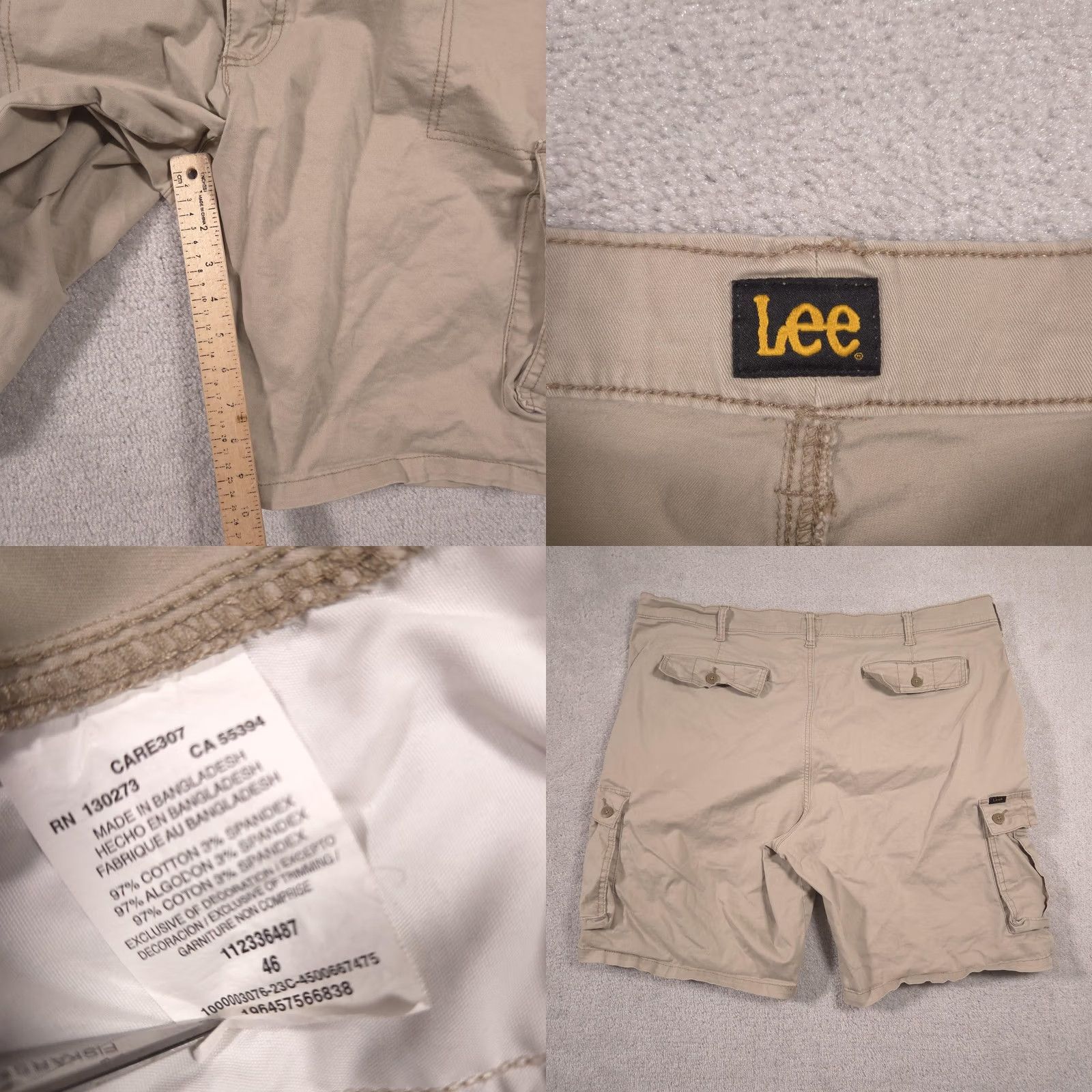 Lee Lee Cargo Shorts Mens 46 Beige Relaxed Fit Stretch Pockets 9 Inseam Size US 30 / EU 46 - 8 Thumbnail