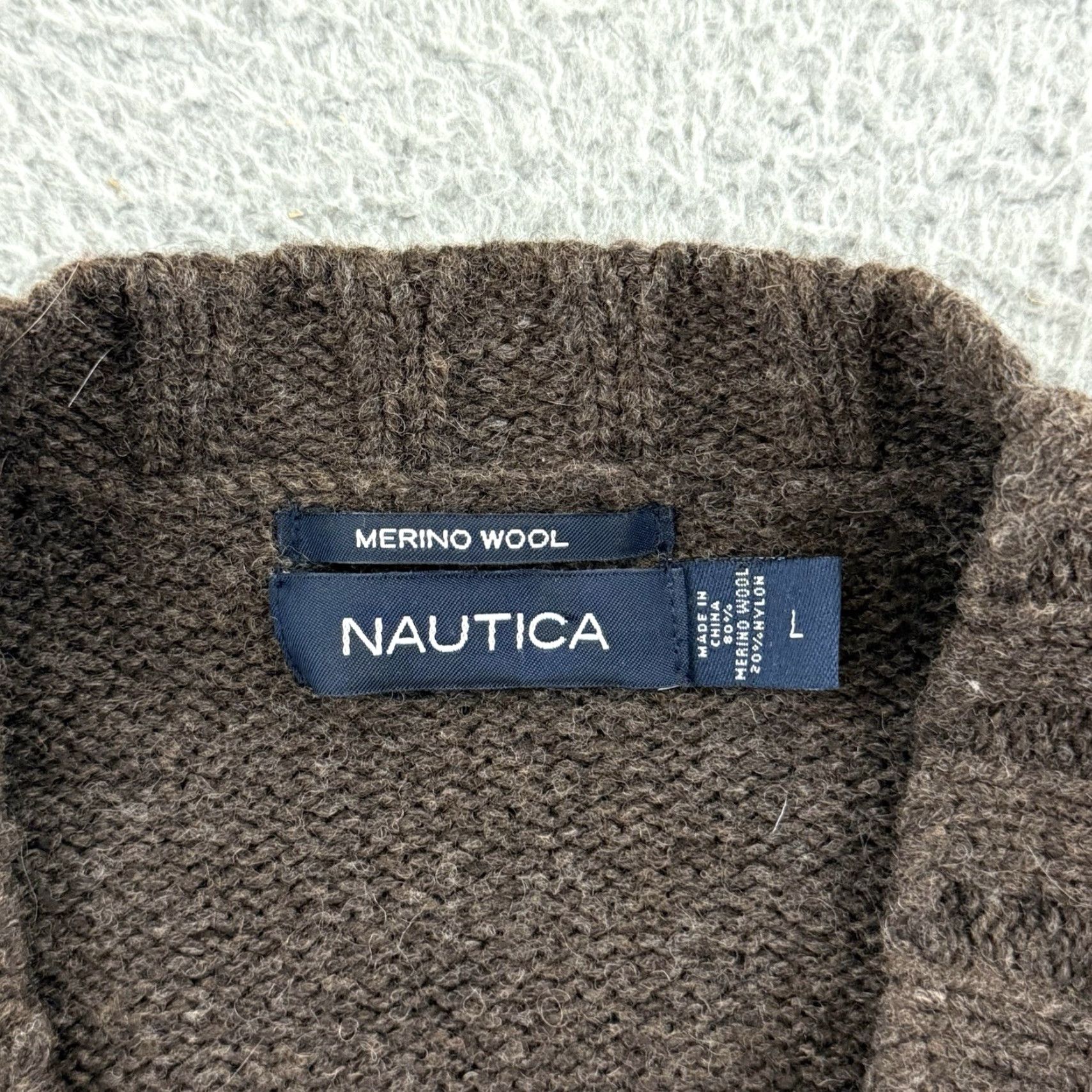 Nautica Nautica Sweater Mens Large Brown Merino Wool Blend Knit V Neck Long Sleeve Preppy Pullover Vintage: No Size US L / EU 52-54 / 3 - 6 Thumbnail