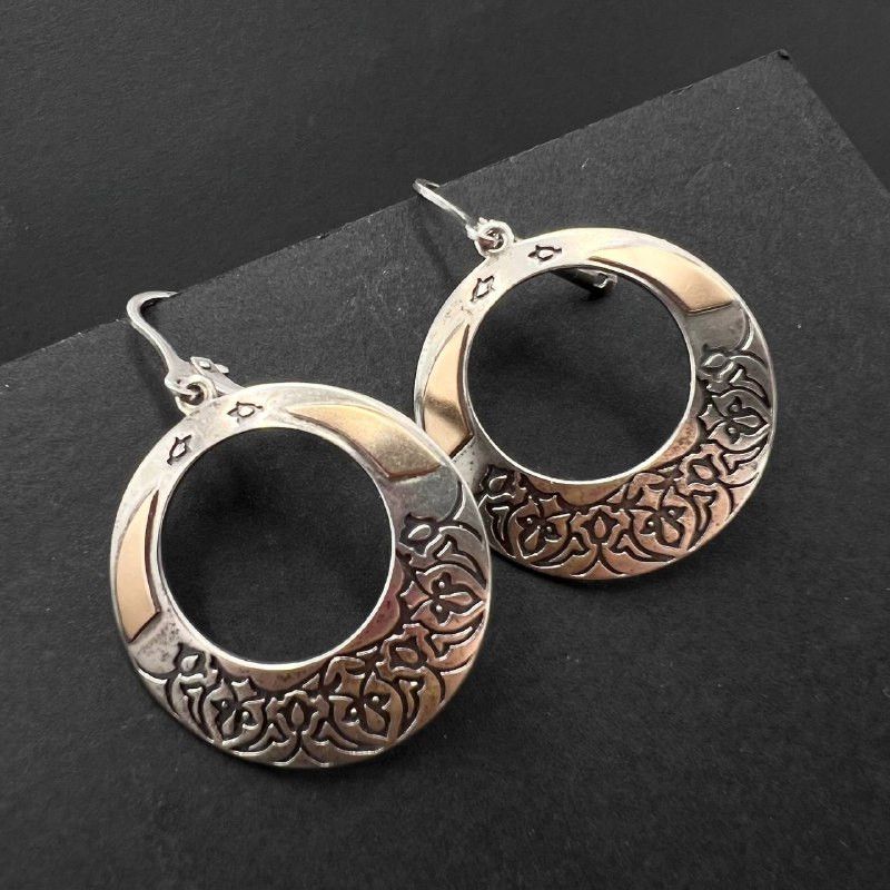 Vintage Vintage 925 Silver 14K Gold Earrings Floral Engraved 8.6gr Size ONE SIZE - 1 Thumbnail