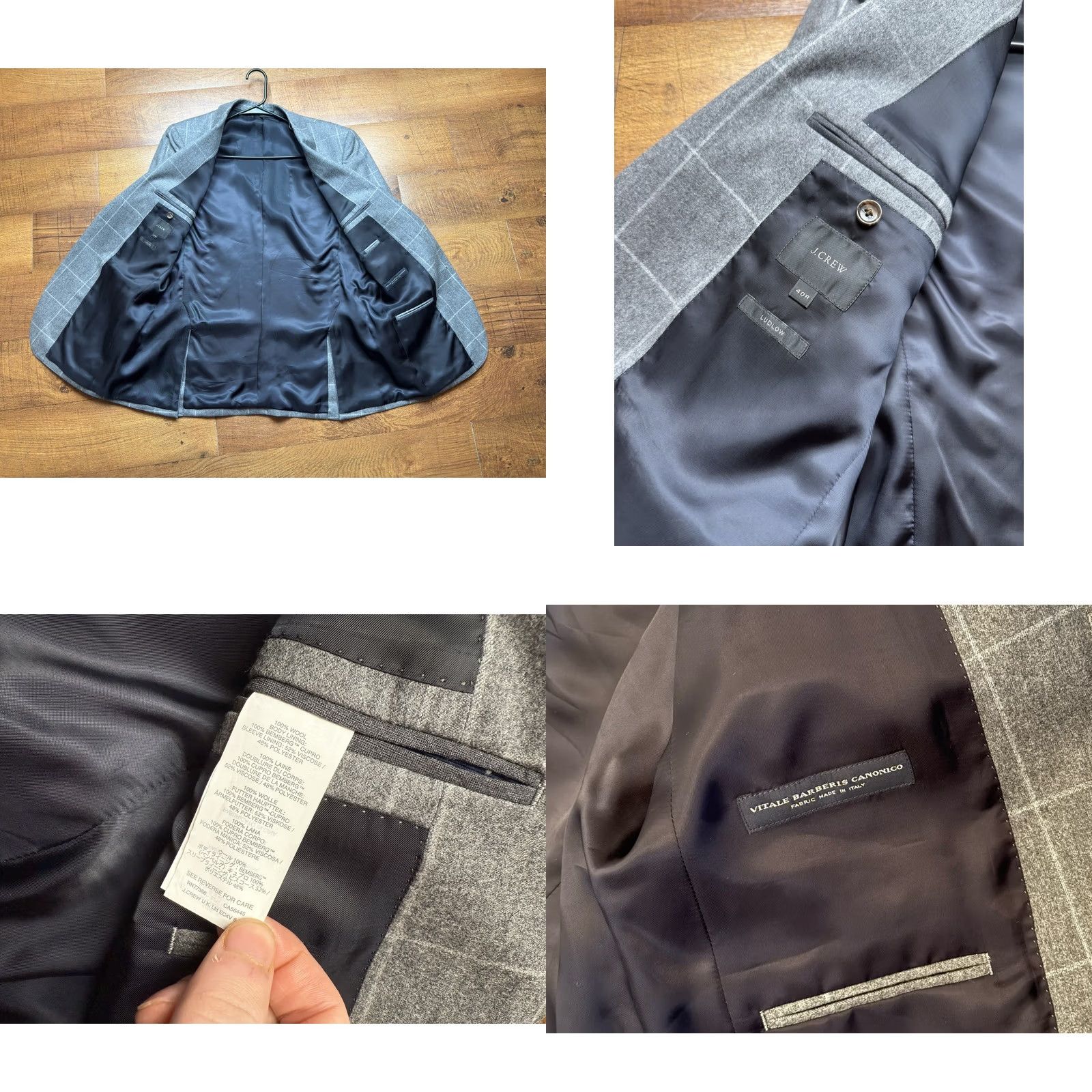 J.Crew J. Crew Ludlow Barberis Canonico Italy Dual Vent 2 Piece Suit 40R Gray Wool Windowpane Slim 40 Mens Size 34R - 8 Thumbnail