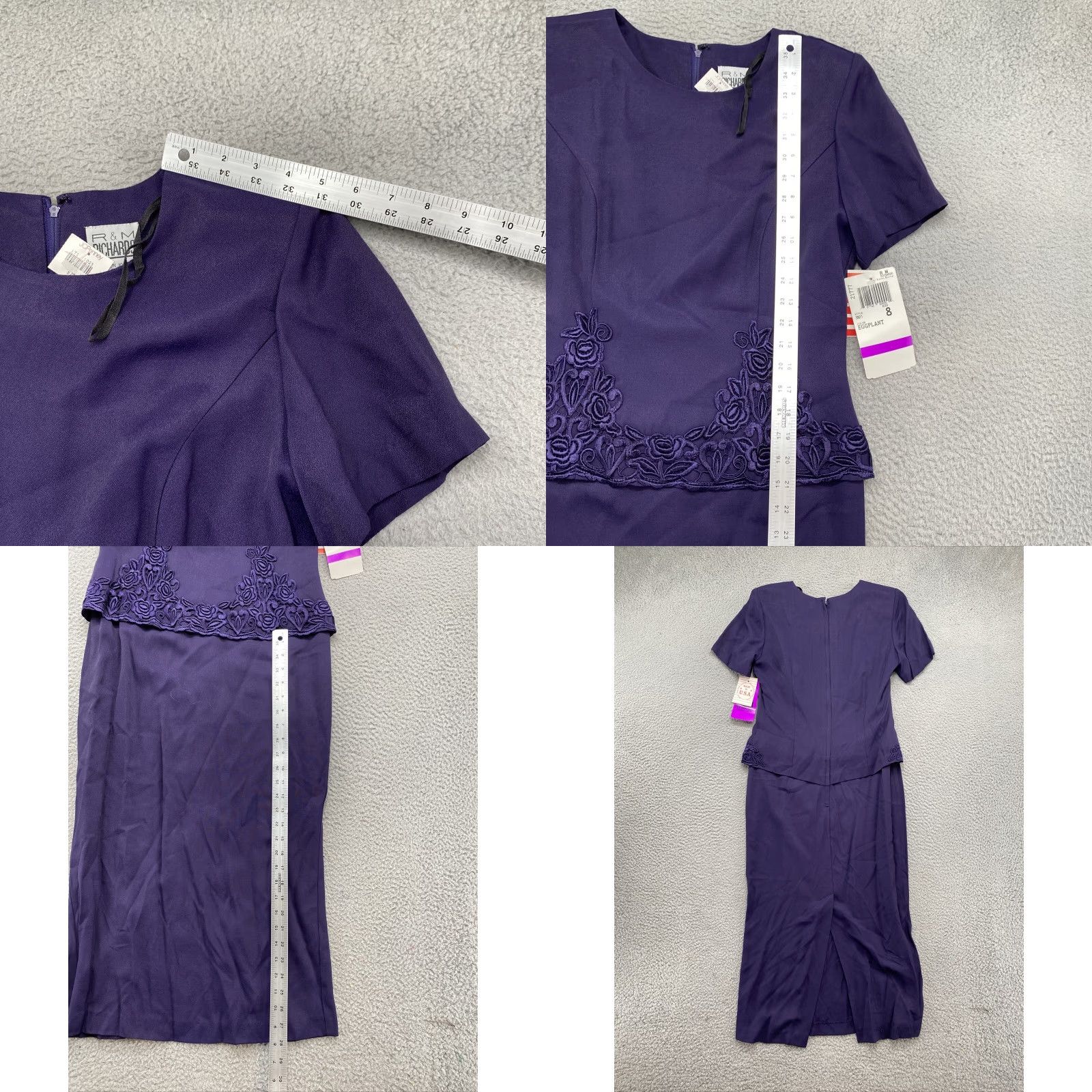 Vintage R & M Richards Purple Short Sleeve Shirt Dress Women’s 8 Beaded Accent Party/Cocktail Wedding Dress Size M / US 6-8 / IT 42-44 - 8 Thumbnail