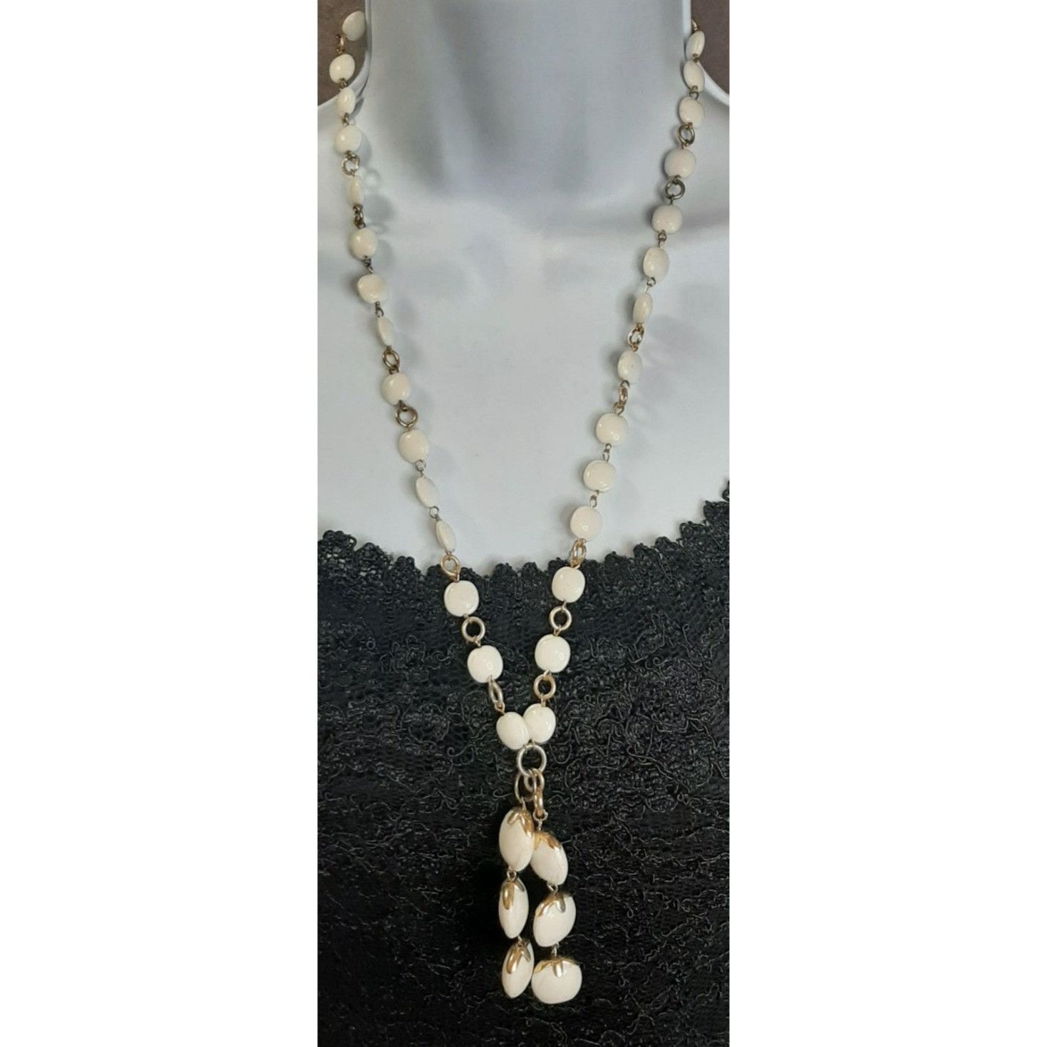 Other White Seed Beaded Necklace With Tassel And Silver Tone Accen Size ONE SIZE - 1 Thumbnail