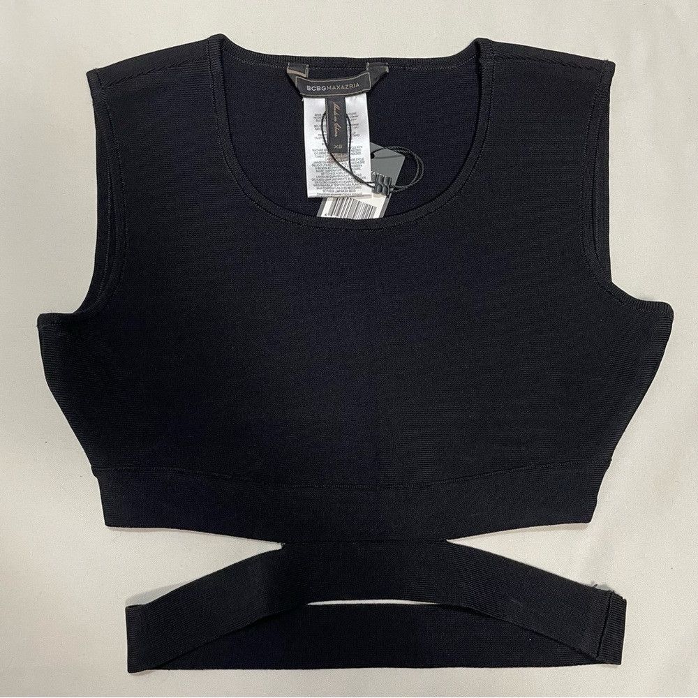 Bcbgmaxazria NWT New $198 BCBGMaxAzria Clarissa Black Crop Knit Top Size Size XS / US 0-2 / IT 36-38 - 6 Thumbnail