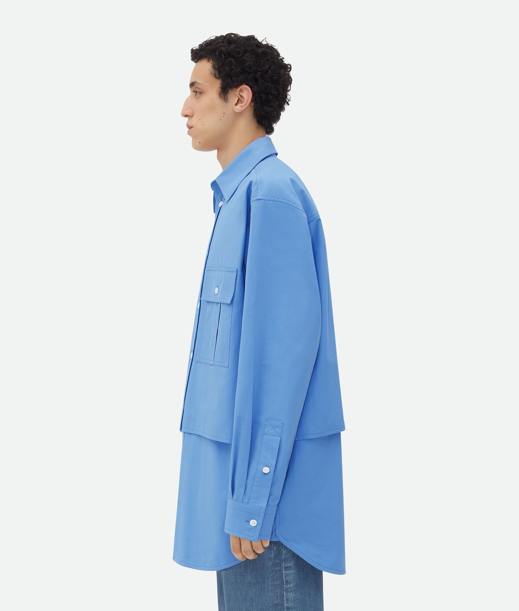 Bottega Veneta o1n1vont1224 Cotton Double Layer Shirt in Blue Size US M / EU 48-50 / 2 - 2 Thumbnail