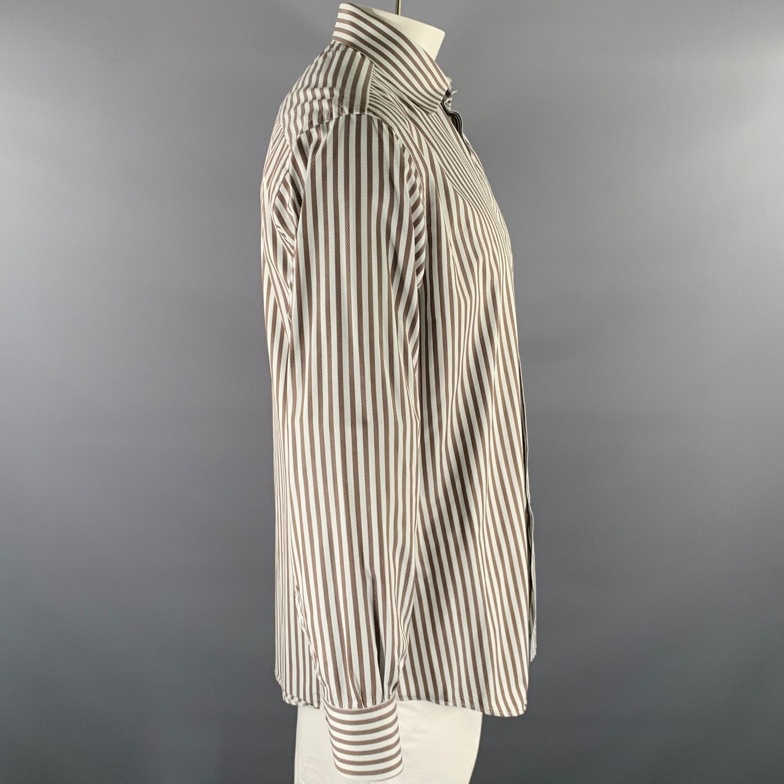 Paul Smith PAUL SMITH White Brown Striped Cotton Long Sleeve Shirt Size US XL / EU 56 / 4 - 3 Thumbnail