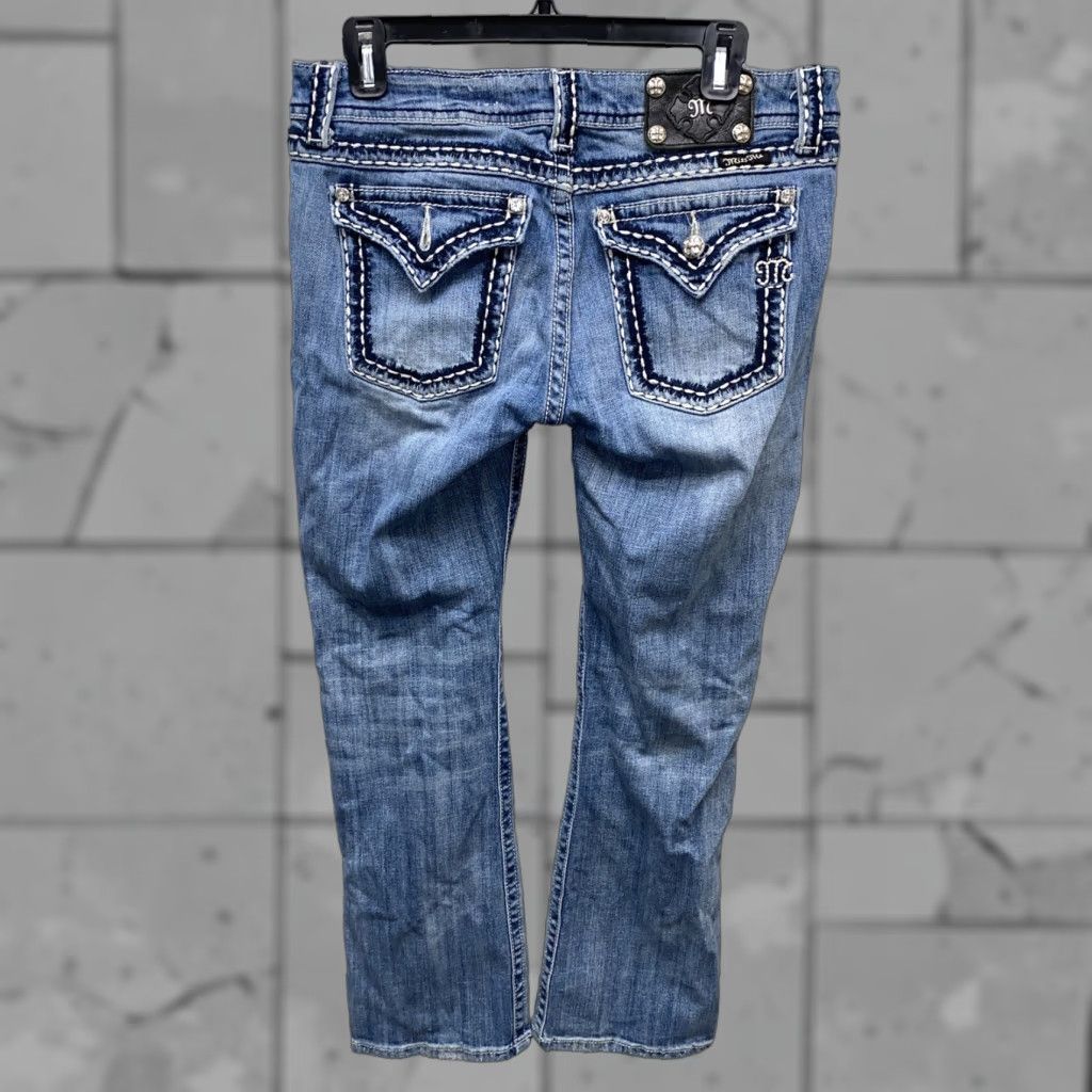 Miss Me Miss Me Jeans Easy Boot Womens 29 JE5014E2R Low Rise Distressed Bling Embellish Bootcut Denim Blue Jeans Womens 29 Size 29" - 1 Thumbnail