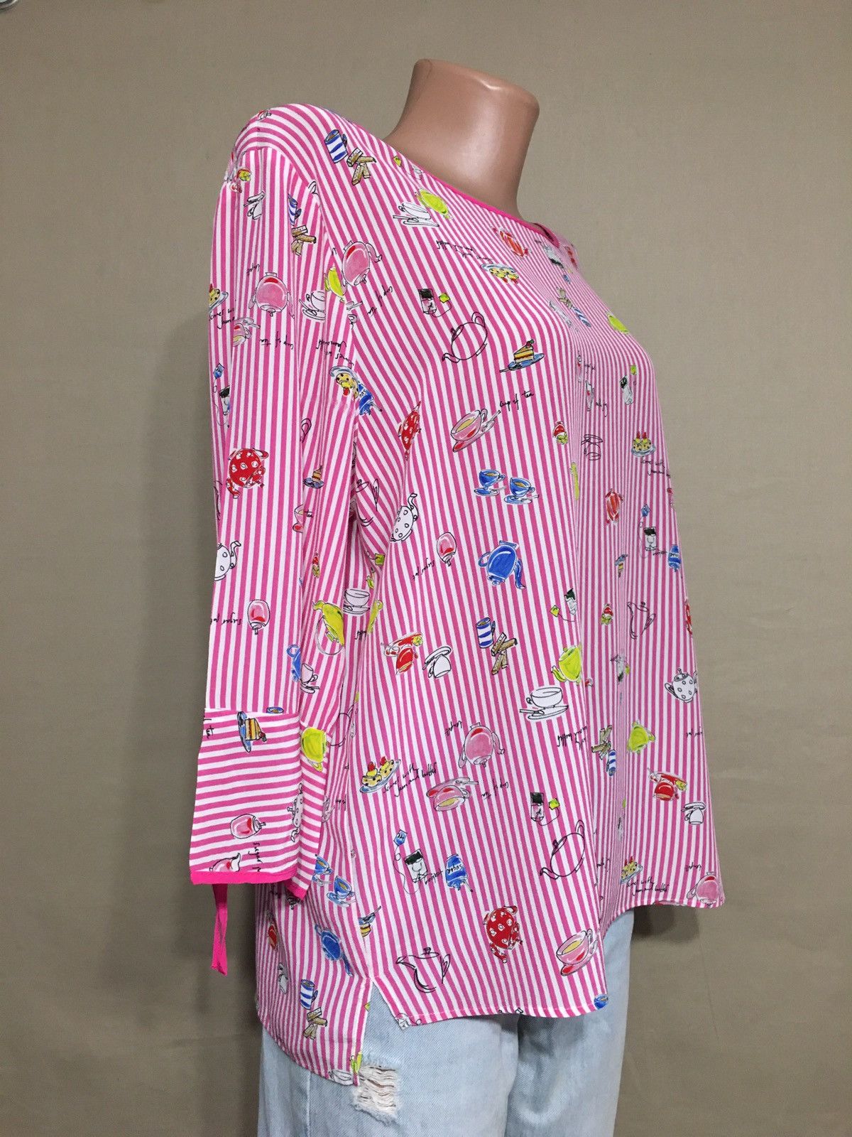 Other MARC CAIN Pink Strip Silk Blouse Tea Design Size 5 EU42 UK16 Size XL / US 12-14 / IT 48-50 - 3 Thumbnail