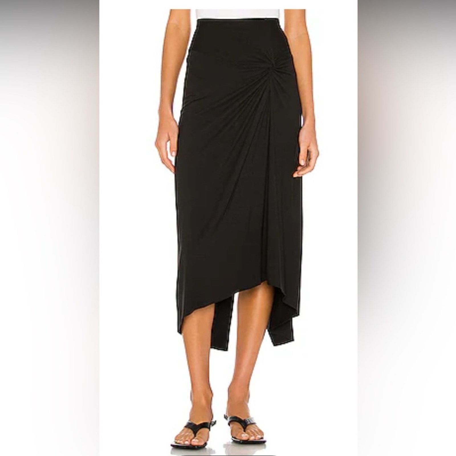 Enza Costa NEW Enza Costa $224 Matte Jersey Side Knot Skirt in Black XS Size 26" / US 2 / IT 38 - 3 Thumbnail