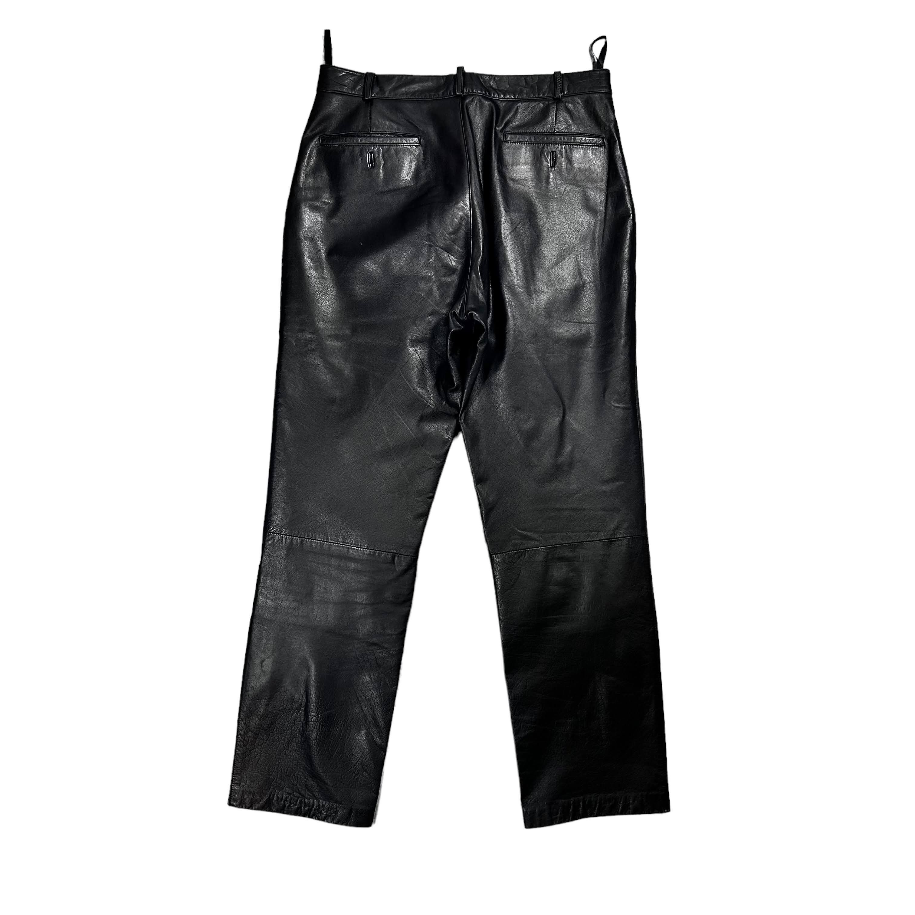 Genuine Leather × Vintage Vintage Black Geniune Leather Regular Straight Pants 33 Size US 32 / EU 48 - 2 Thumbnail