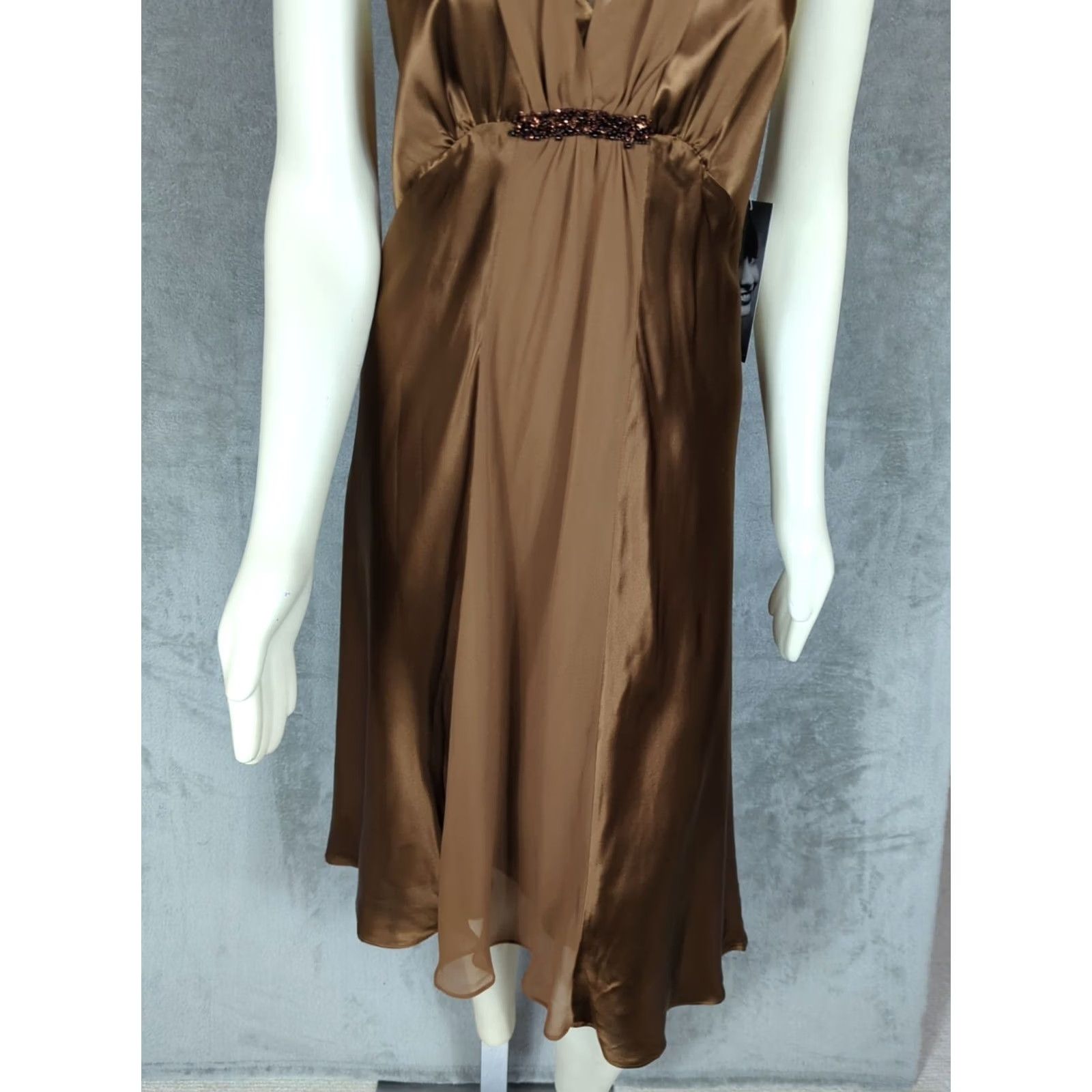 Vintage VINTAGE Donna Ricco dress Halter Knee Length Silk Brown Beaded Zipper Womens 12 Size XL / US 12-14 / IT 48-50 - 3 Thumbnail