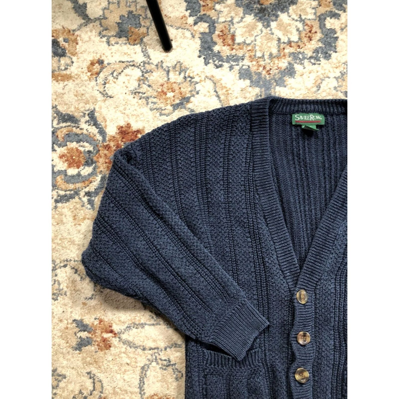 Vintage Savile Row Cardigan Mens L Blue V-Neck Knit Ramie Cotton Pockets Sweater Size US L / EU 52-54 / 3 - 3 Thumbnail