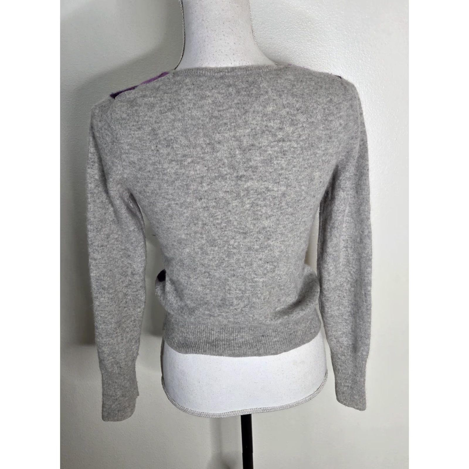 Vintage VINTAGE 100% CASHMERE Argyle Sweater Small Gray Purple Preppy Academia Y2K - Pullover Womens Knits Size S / US 4 / IT 40 - 3 Thumbnail