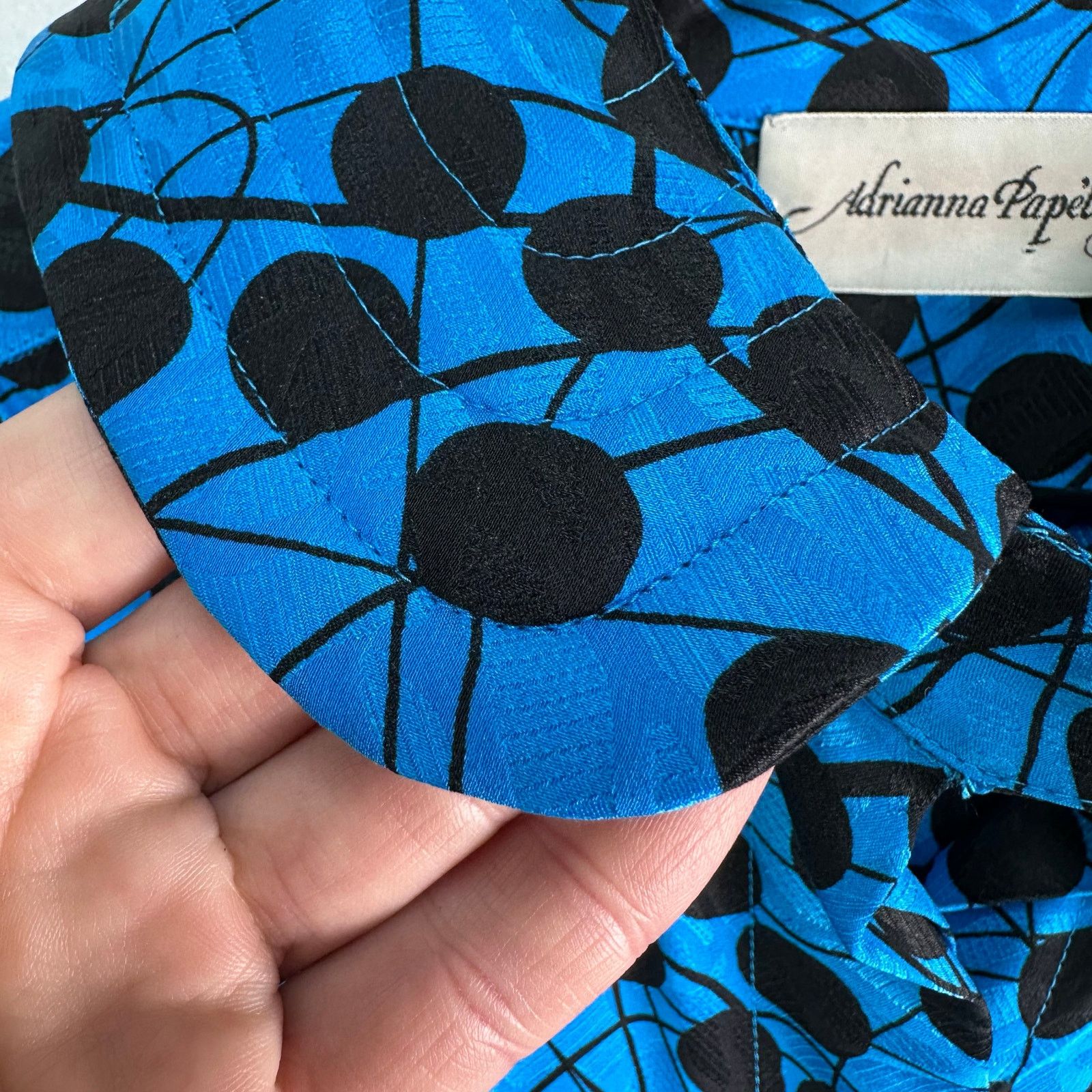 Adrianna Papell VTG Adrianna Papell Silk ButtonUp Blouse Polka Dot Blue Sz 8 Size M / US 6-8 / IT 42-44 - 4 Thumbnail