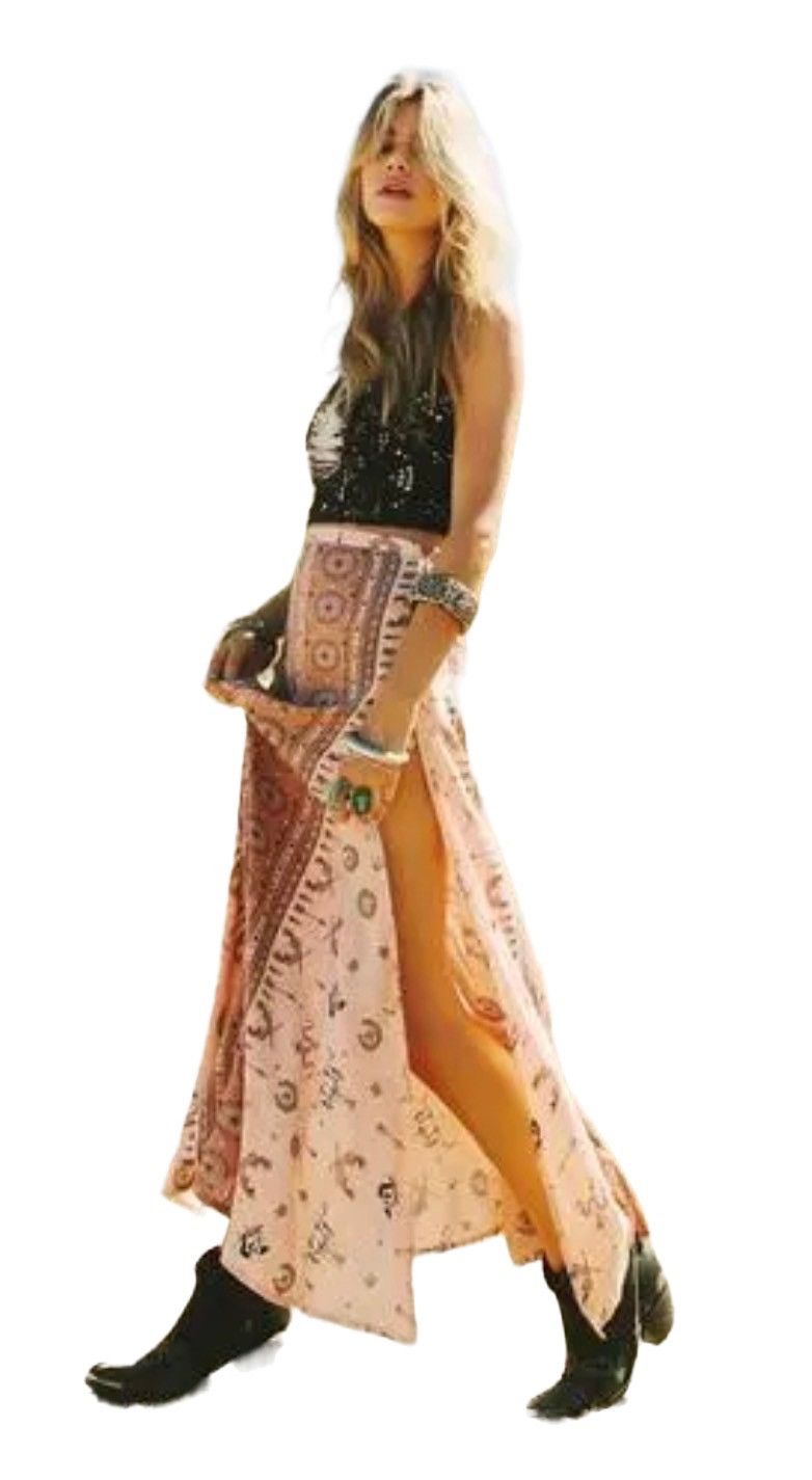 image of Spell The Gypsy High Slit Southwest Maxi Skirt in Pink, Women's (Size 27)