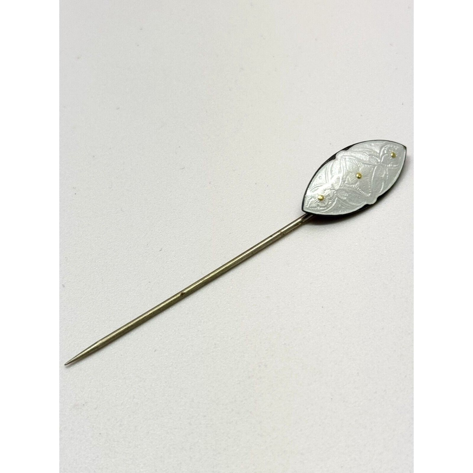 Vintage Antique Estate White Guilloche Enamel Stick Pin Size ONE SIZE - 3 Thumbnail