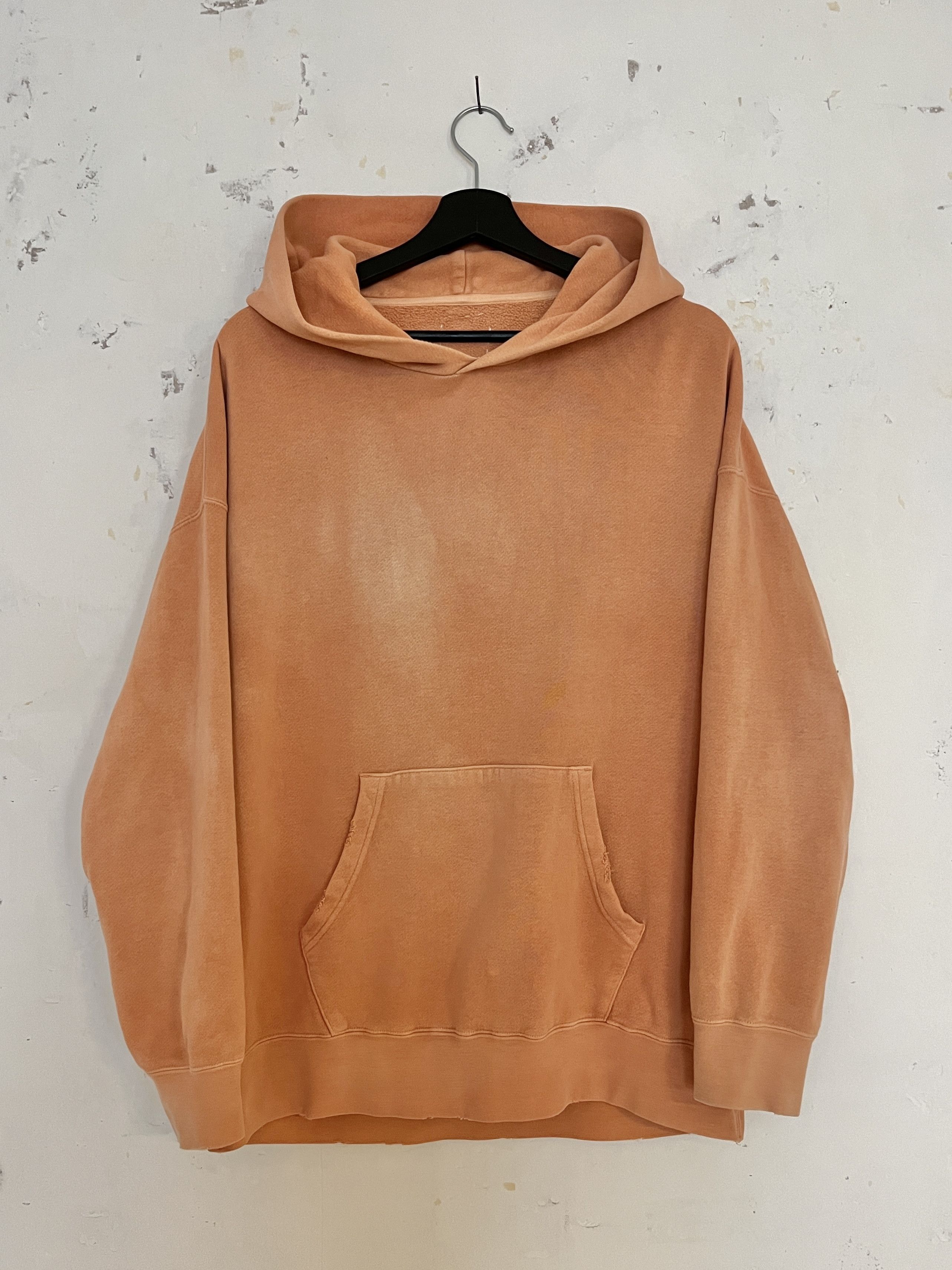 Image of Visvim Jumbo Distressed Uneven Dye Hoodie in Washed Orange, Men's (Size Small)