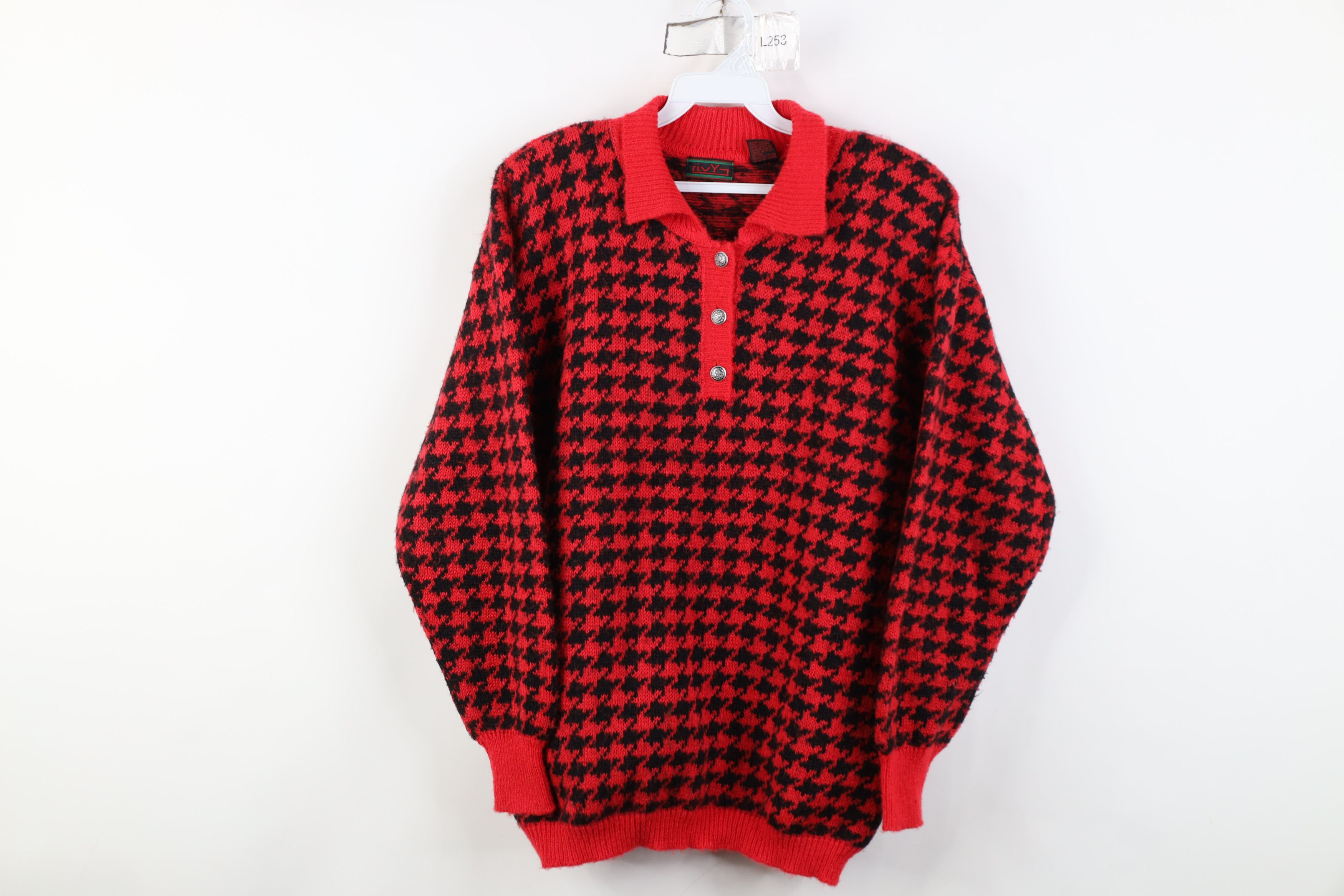 Vintage Vintage 90s Streetwear Houndstooth Knit Collared Sweater Size M / US 6-8 / IT 42-44 - 1 Thumbnail