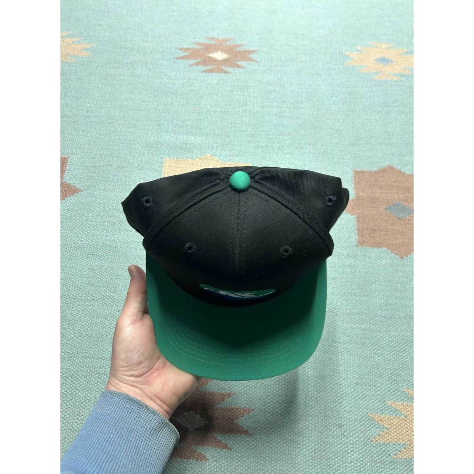 Vintage VINTAGE Unbranded SnapBack hat cap NK seeds black teal embroidered farm feed adjustable Men Size ONE SIZE - 3 Thumbnail