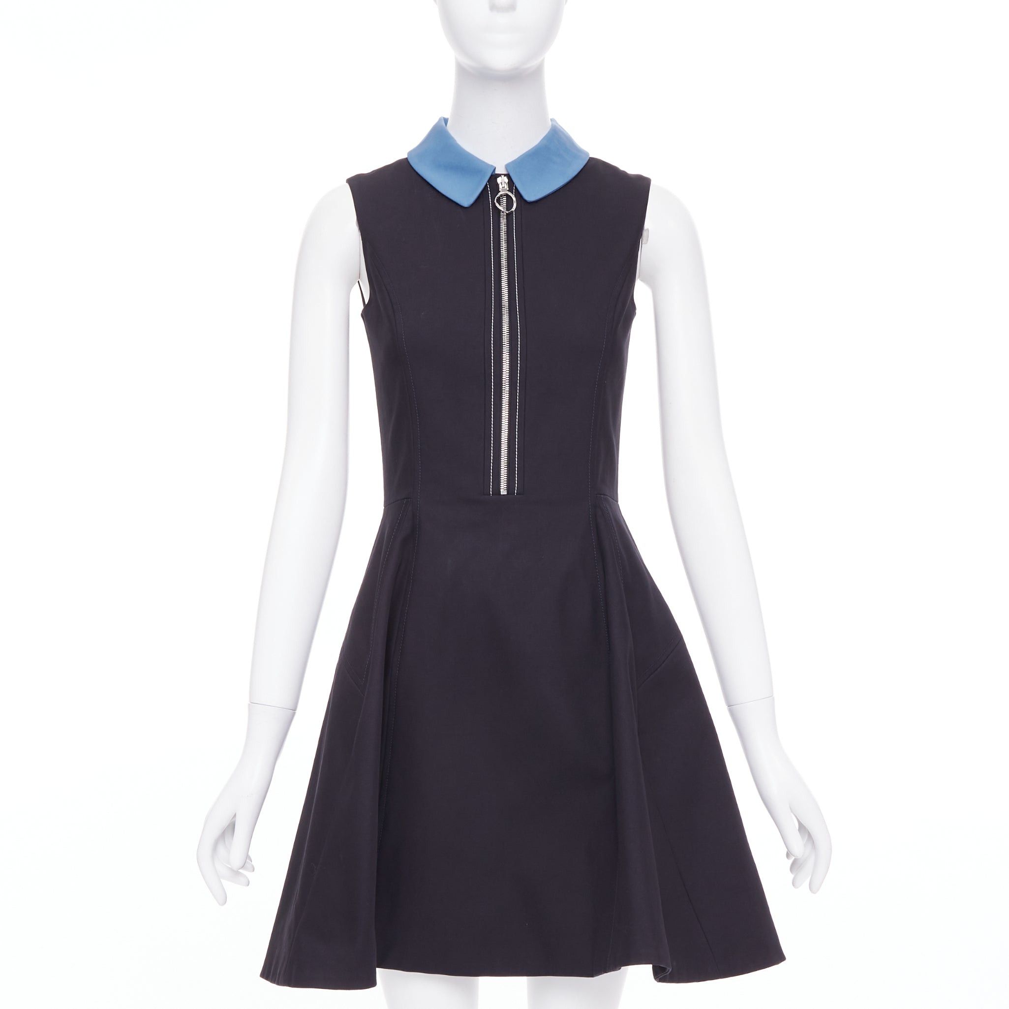 Dior CHRISTIAN DIOR blue black cotton half zip A-line silk lined dress FR34 XS Elle Fanning Size XS / US 0-2 / IT 36-38 - 1 Thumbnail