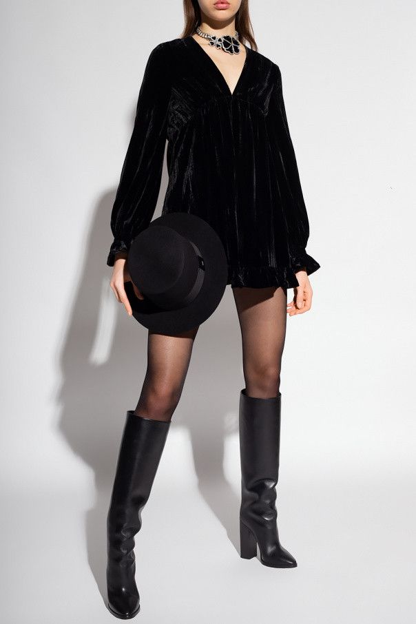 Saint Laurent Paris o1s1wg111124 Short Dress in Matte Velvet in Black Size XS / US 0-2 / IT 36-38 - 2 Thumbnail