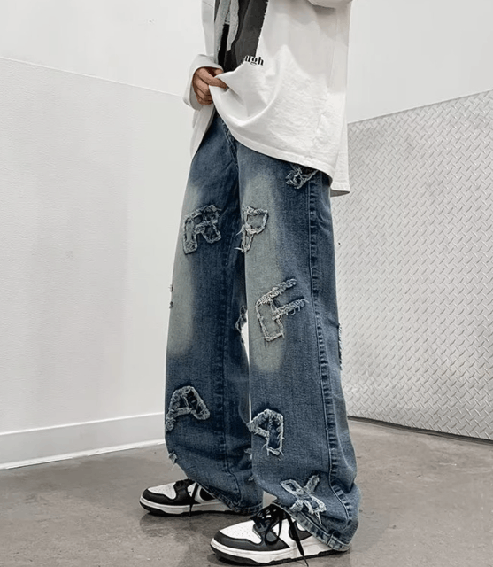 Japanese Brand × Jean American high street hiphop loose patch design washed jeans Size US 32 / EU 48 - 2 Thumbnail