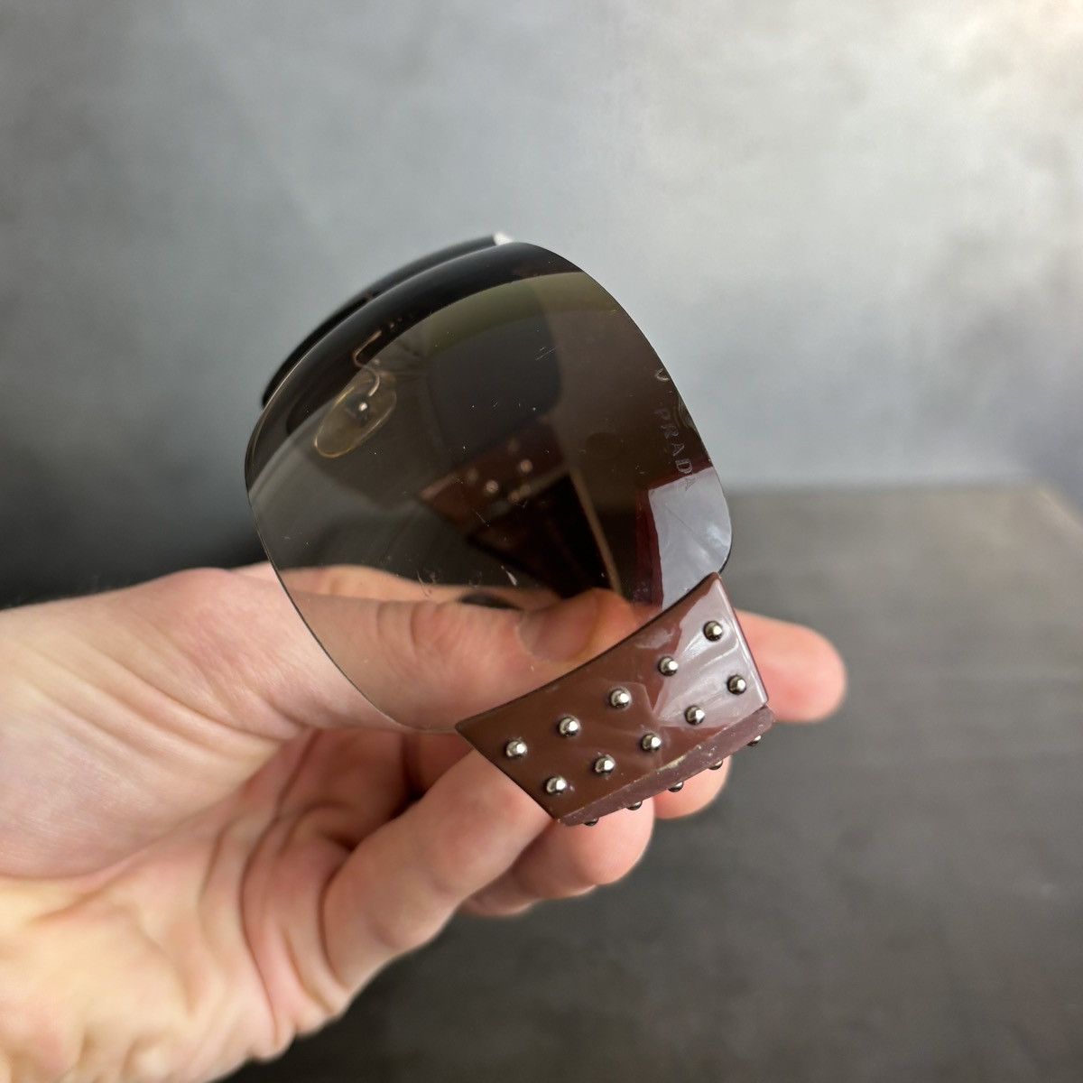Prada 2011 Prada Sunglasses Y2K Prada Studded Shield Wrap SPR 29L Size ONE SIZE - 14 Thumbnail