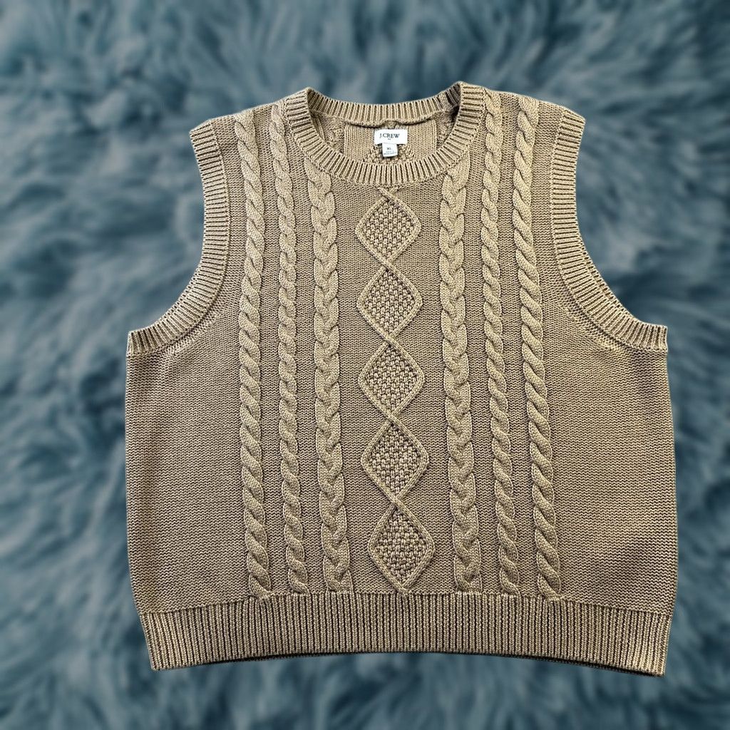 J.Crew VINTAGE J.CREW Vest Womens XL Beige Tan Cable Knit Fisherman Preppy Size XL / US 12-14 / IT 48-50 - 1 Thumbnail