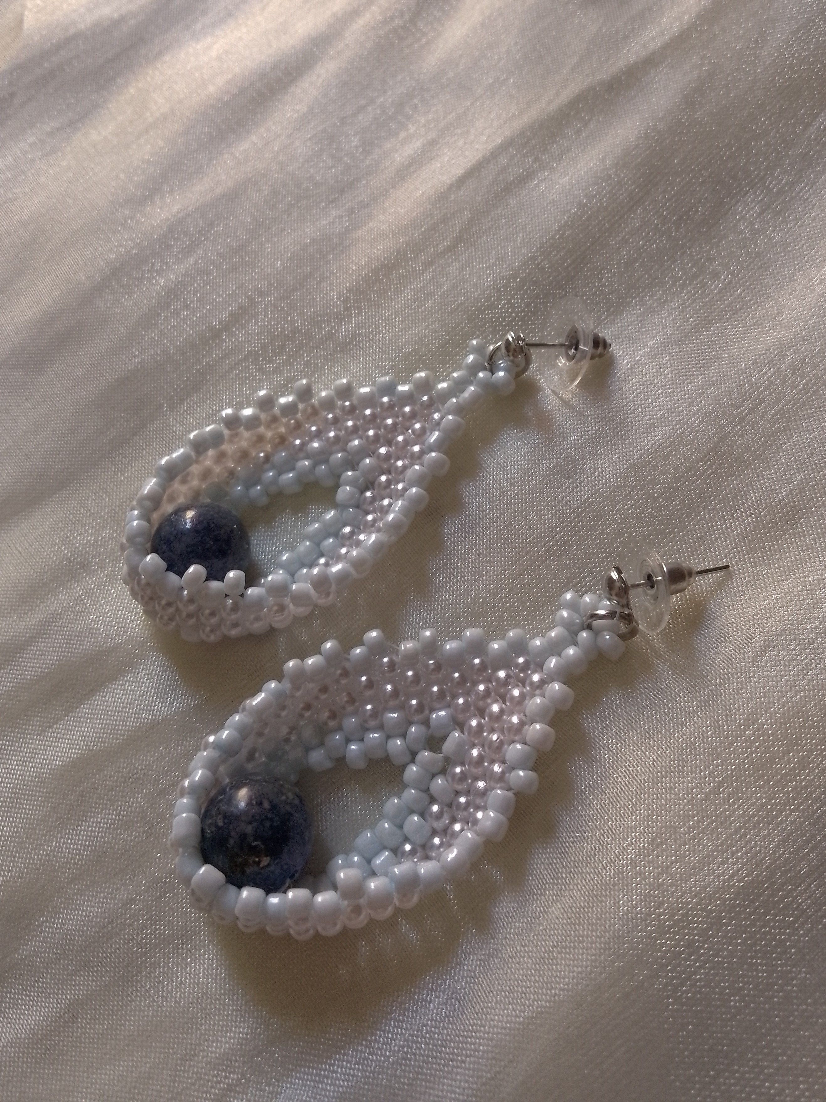 Handmade Dangling earrings Leaf shape Lapis lazuli gemstones Size ONE SIZE - 2 Thumbnail
