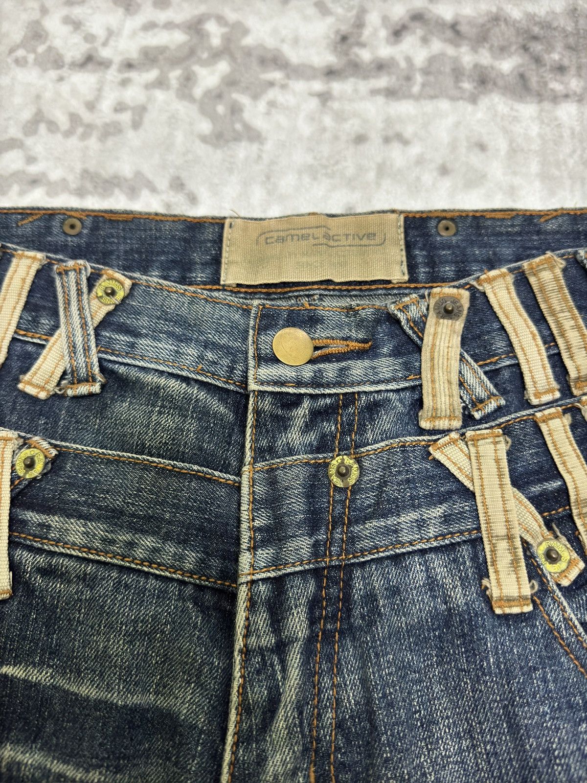 Le Grande Bleu (L.G.B.) Vintage Camel Active Double Waist Muddy Acid Wash Jeans Size US 32 / EU 48 - 7 Thumbnail