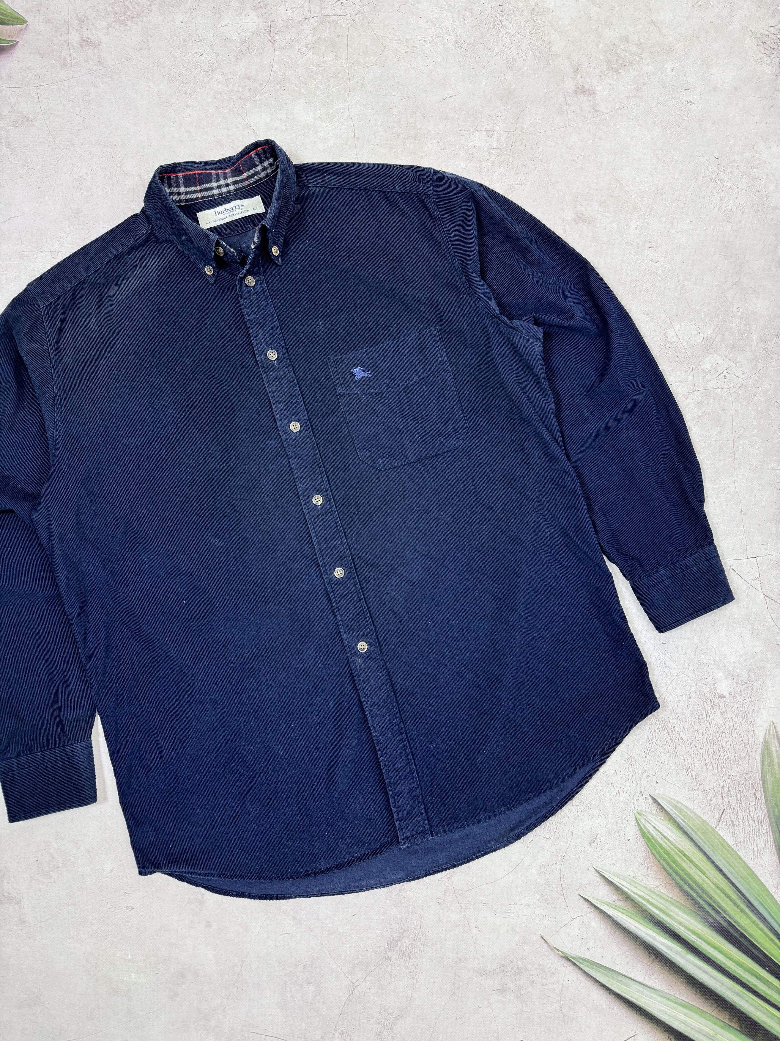 Burberry × Vintage Burberrys Corduroy Shirt Dark Blue & Nova Check Cuffs Size US L / EU 52-54 / 3 - 5 Thumbnail