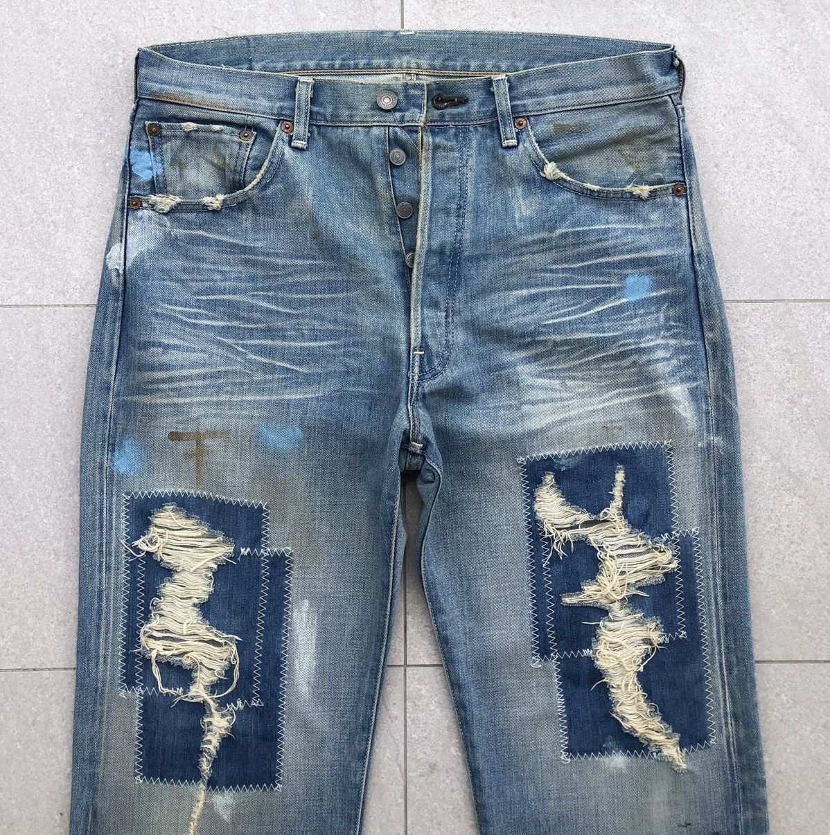 Levi's Vintage Clothing Vintage Levis 501 BigE Selvedge Redline Patchwork Denim Pant Size US 36 / EU 52 - 2 Thumbnail