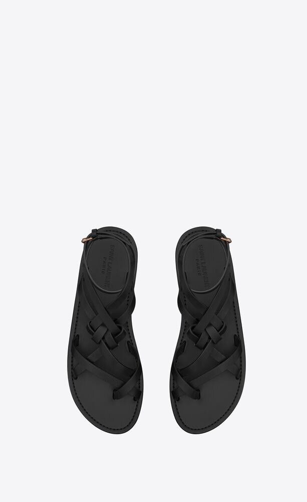Saint Laurent Paris o1s1wg110425 Santo Sandals In Smooth Leather in Black Size US 10.5 / EU 43-44 - 2 Thumbnail