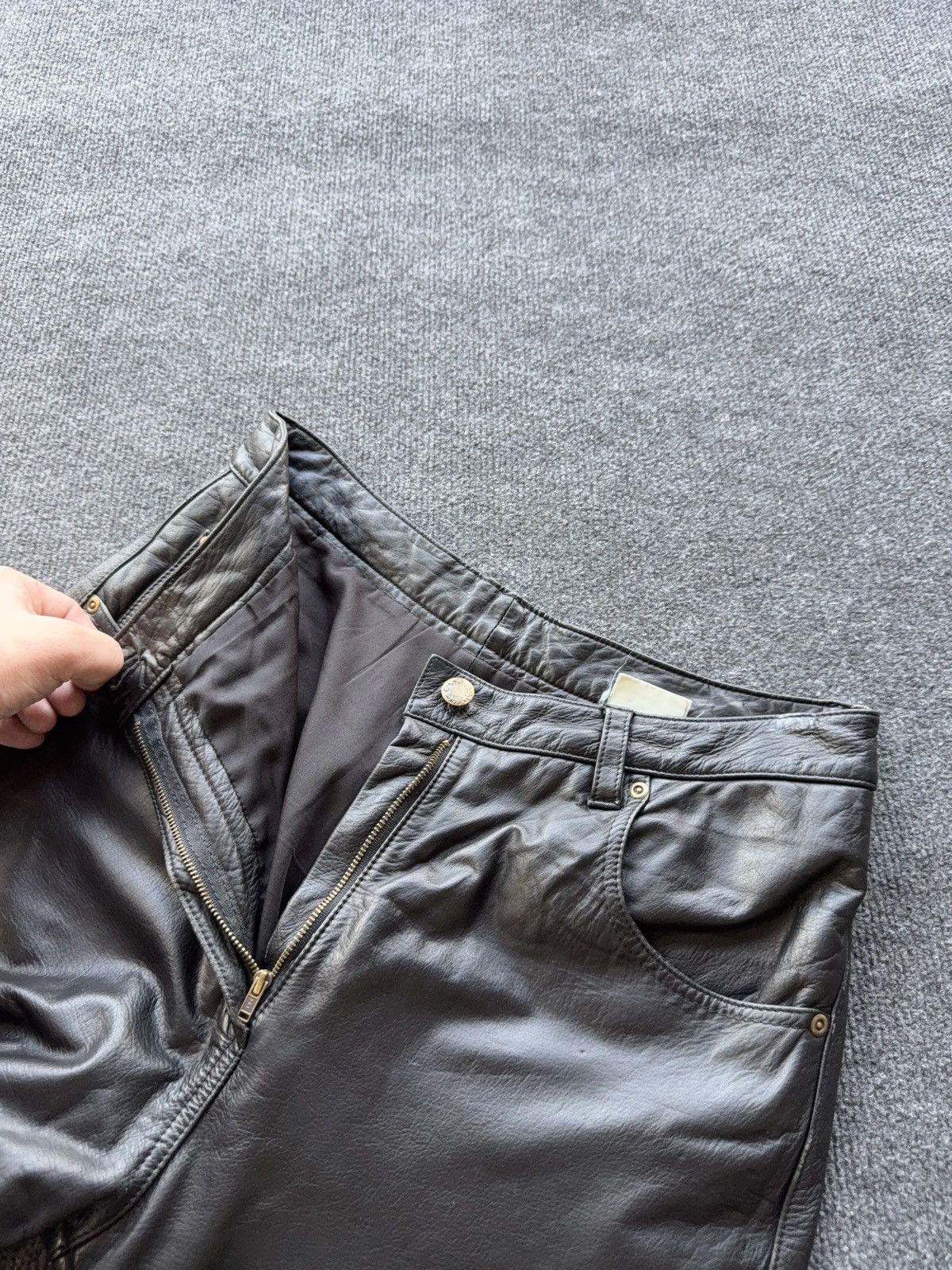 Genuine Leather Leather Biker MOTO Rock Punk Opium Chrome Style Pants Black Size US 29 - 11 Thumbnail