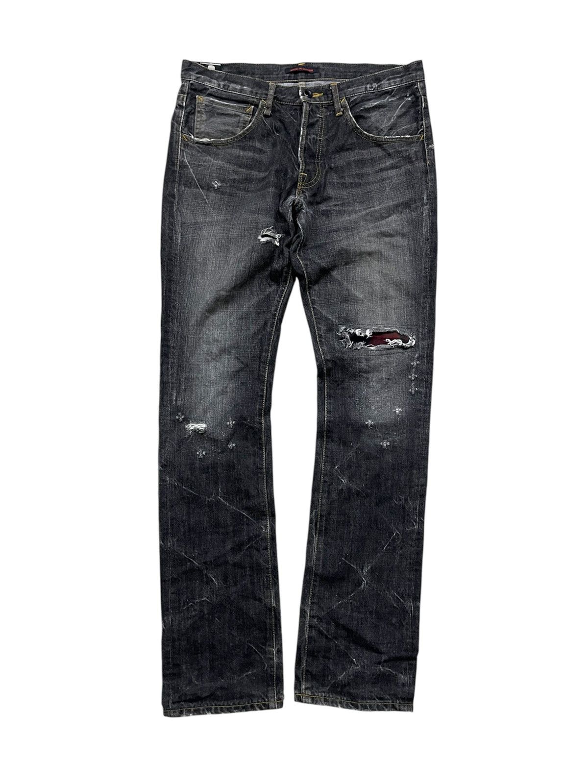 If Six Was Nine 2000s BLUE WAY DISTRESSED MUDMAD IF6WAS9 STYLE DENIM JEANS Size US 32 / EU 48 - 2 Thumbnail